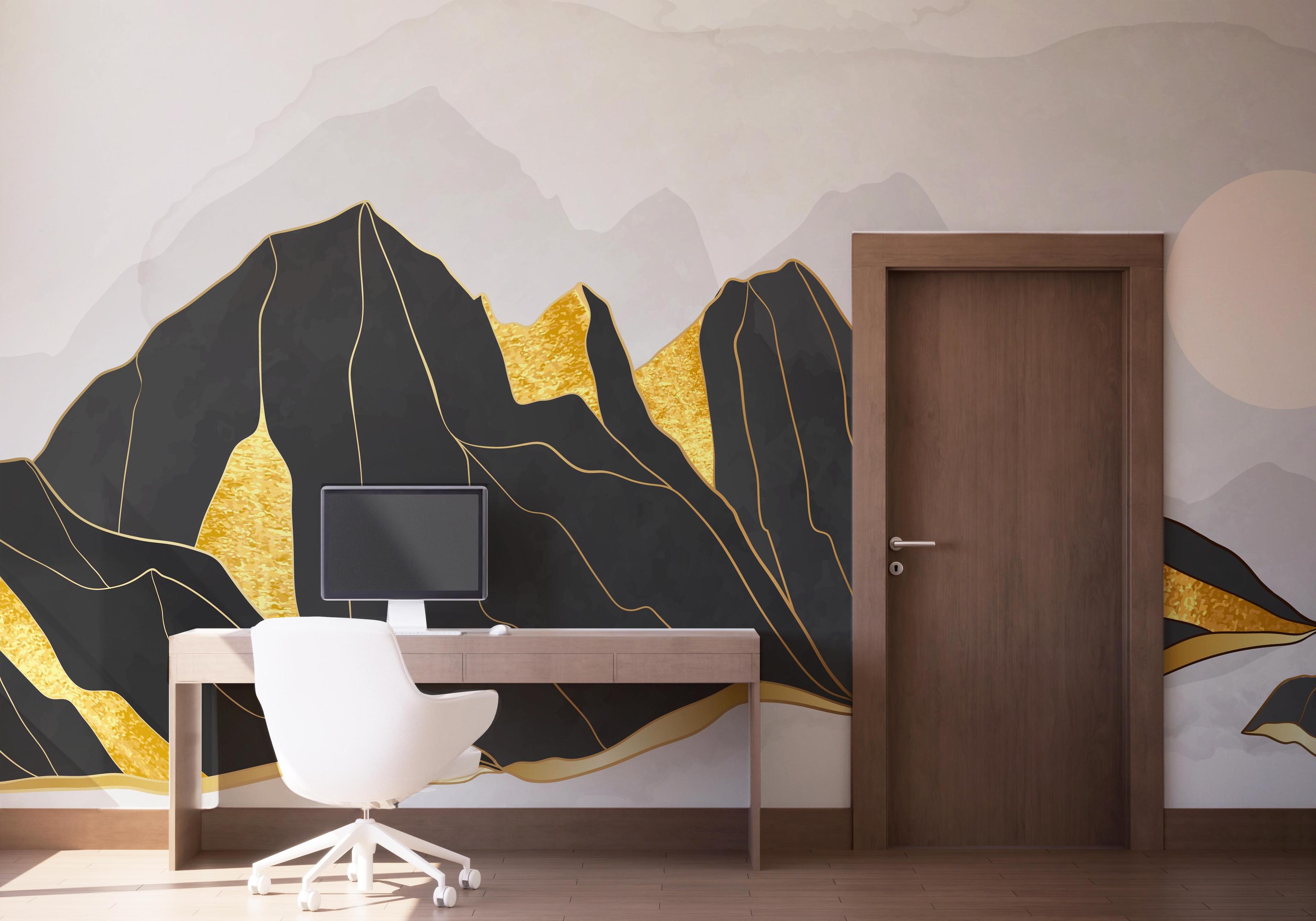 Fototapete Gold Black Mountain mockup 1