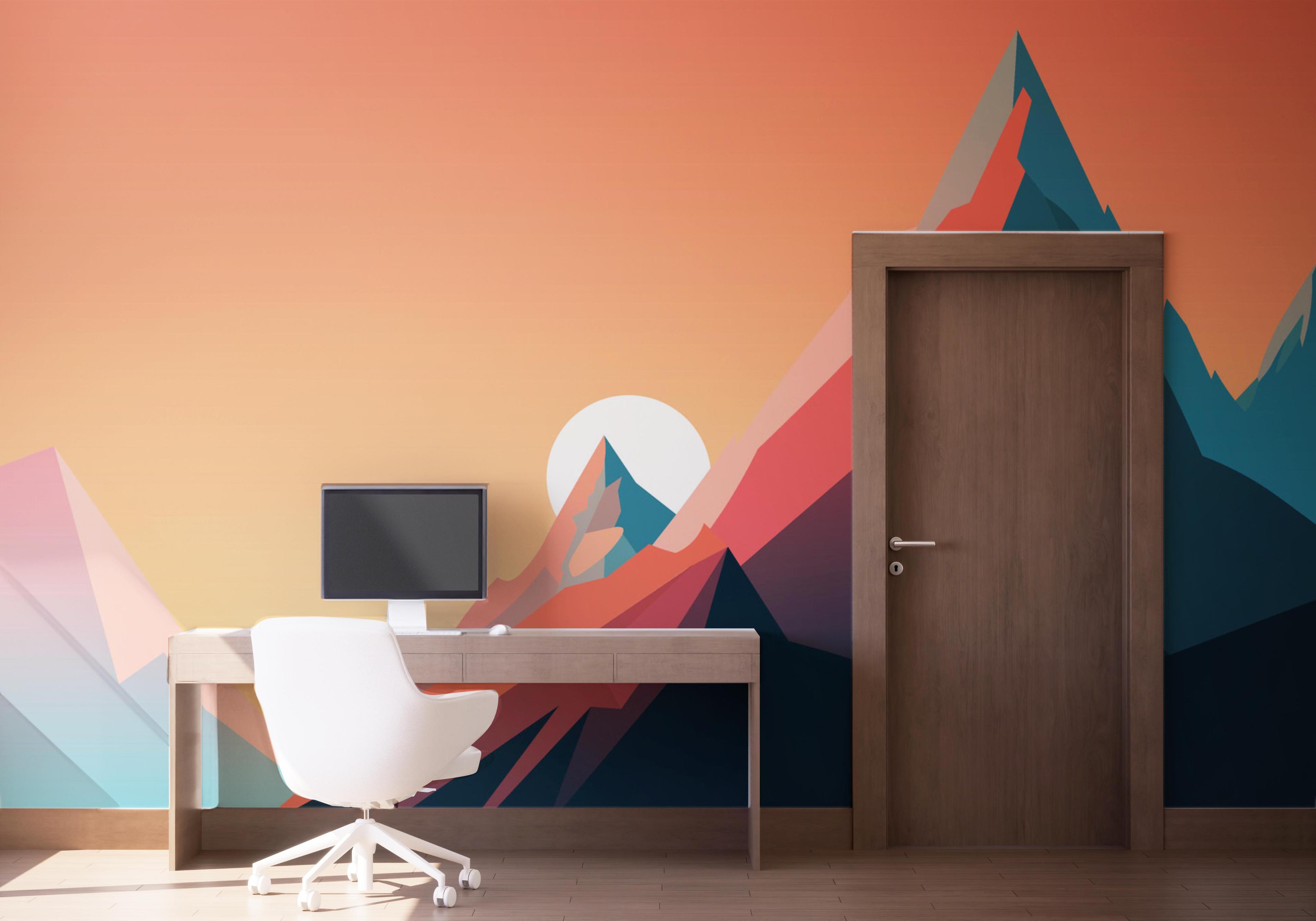 Fototapete Mountain Blue Orange mockup 1