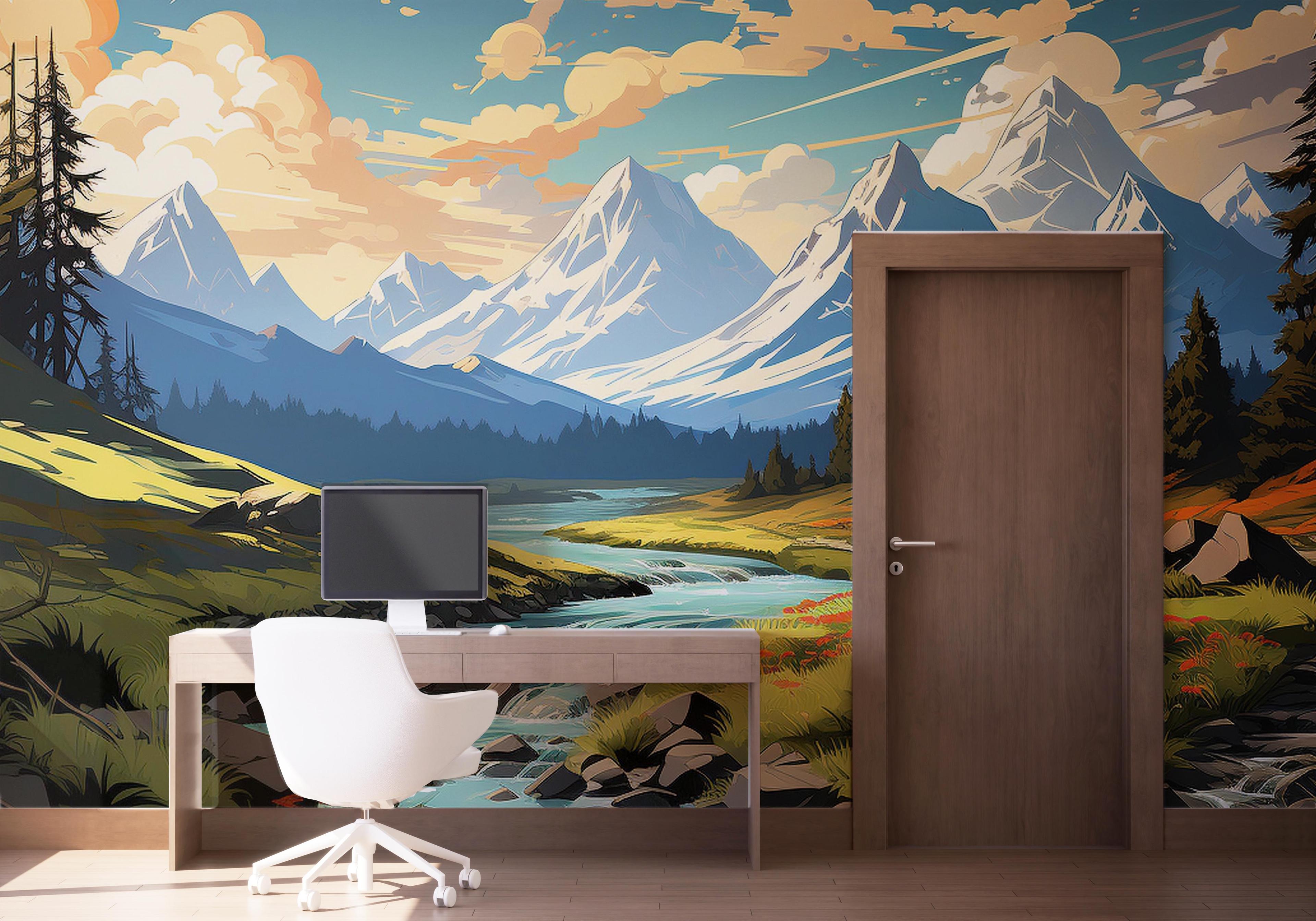 Fototapete Mountain Cartoon View mockup 1