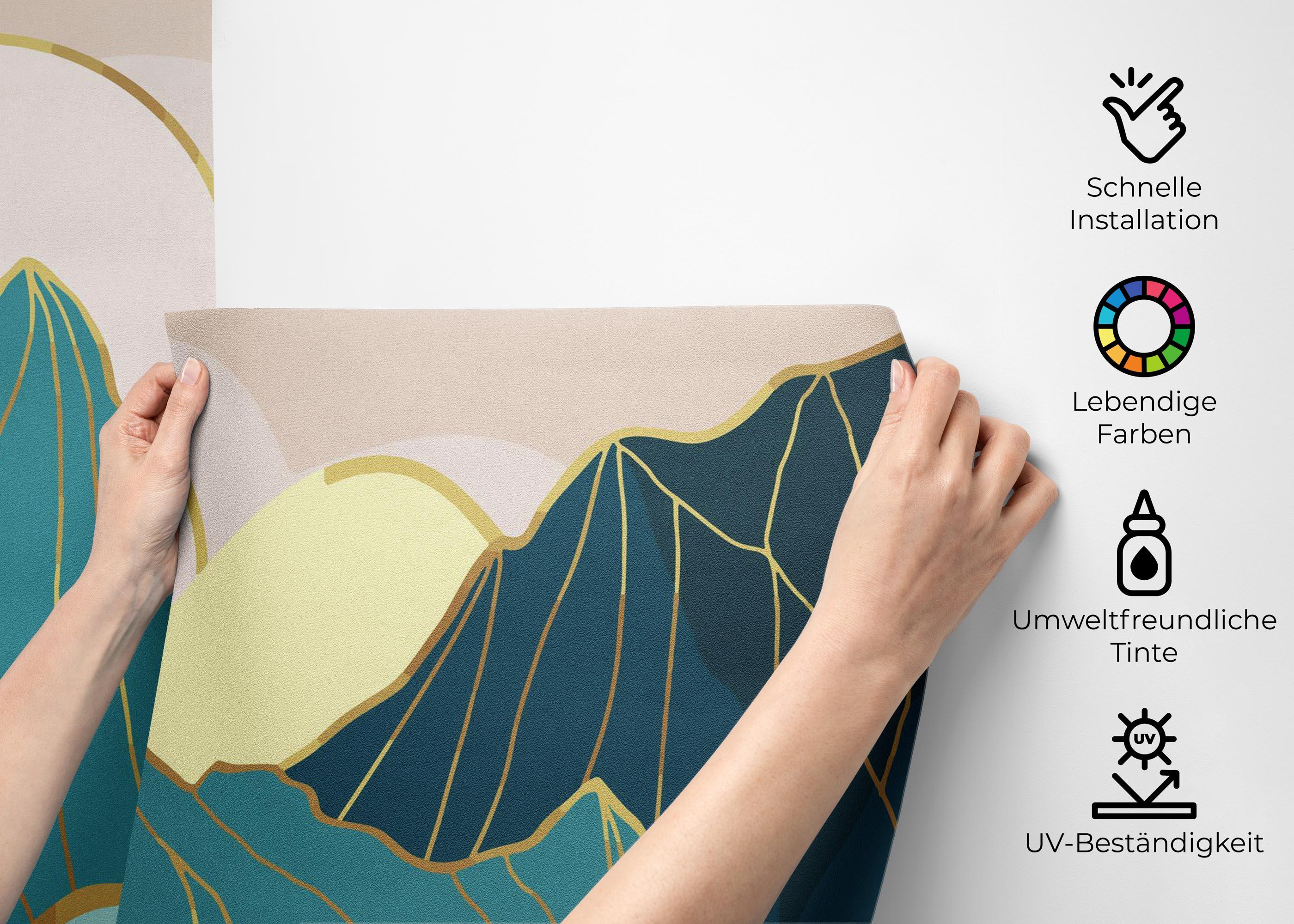 Fototapete Blue Gold Mountain mockup 2