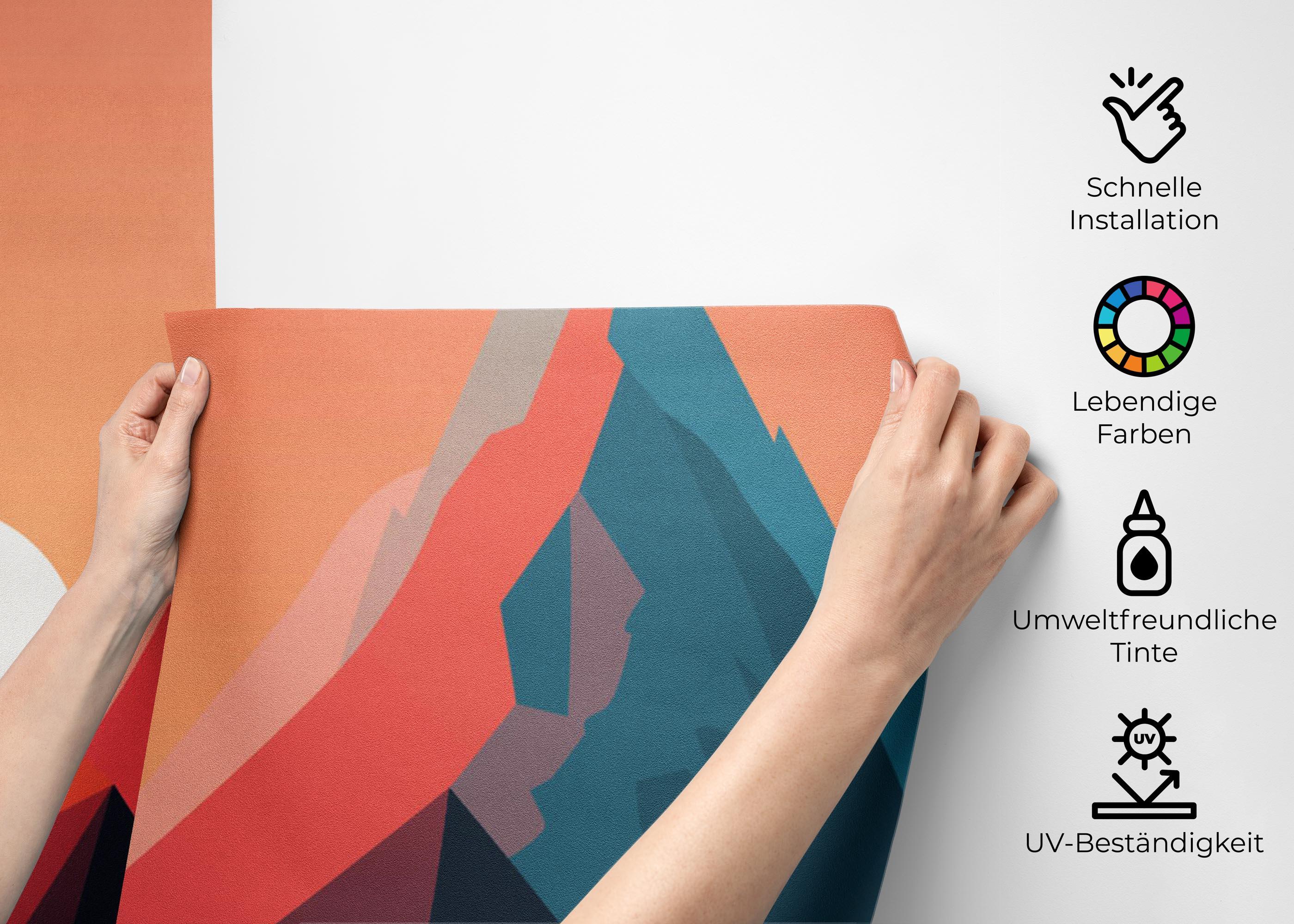 Fototapete Mountain Blue Orange mockup 2