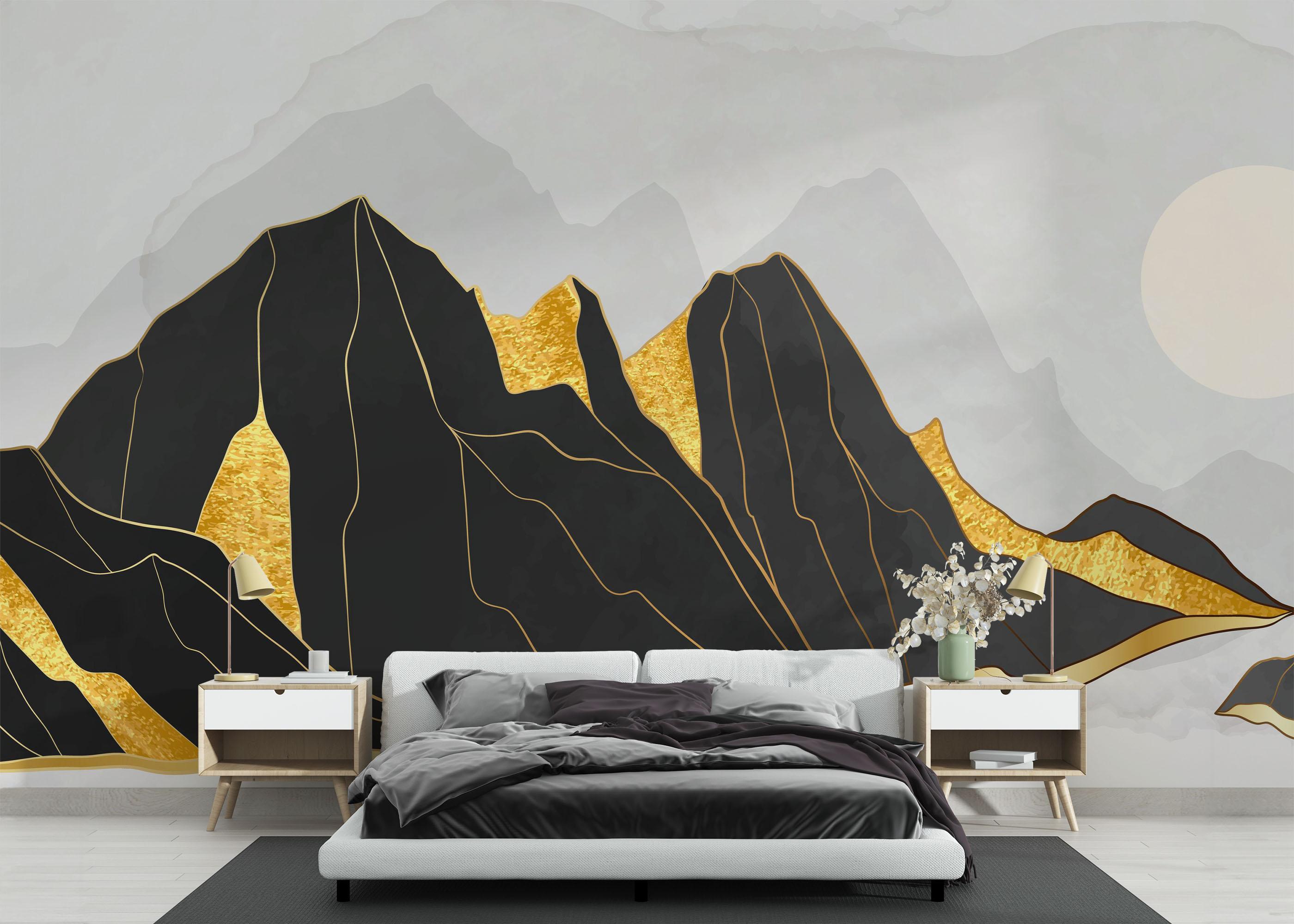 Fototapete Gold Black Mountain mockup 3