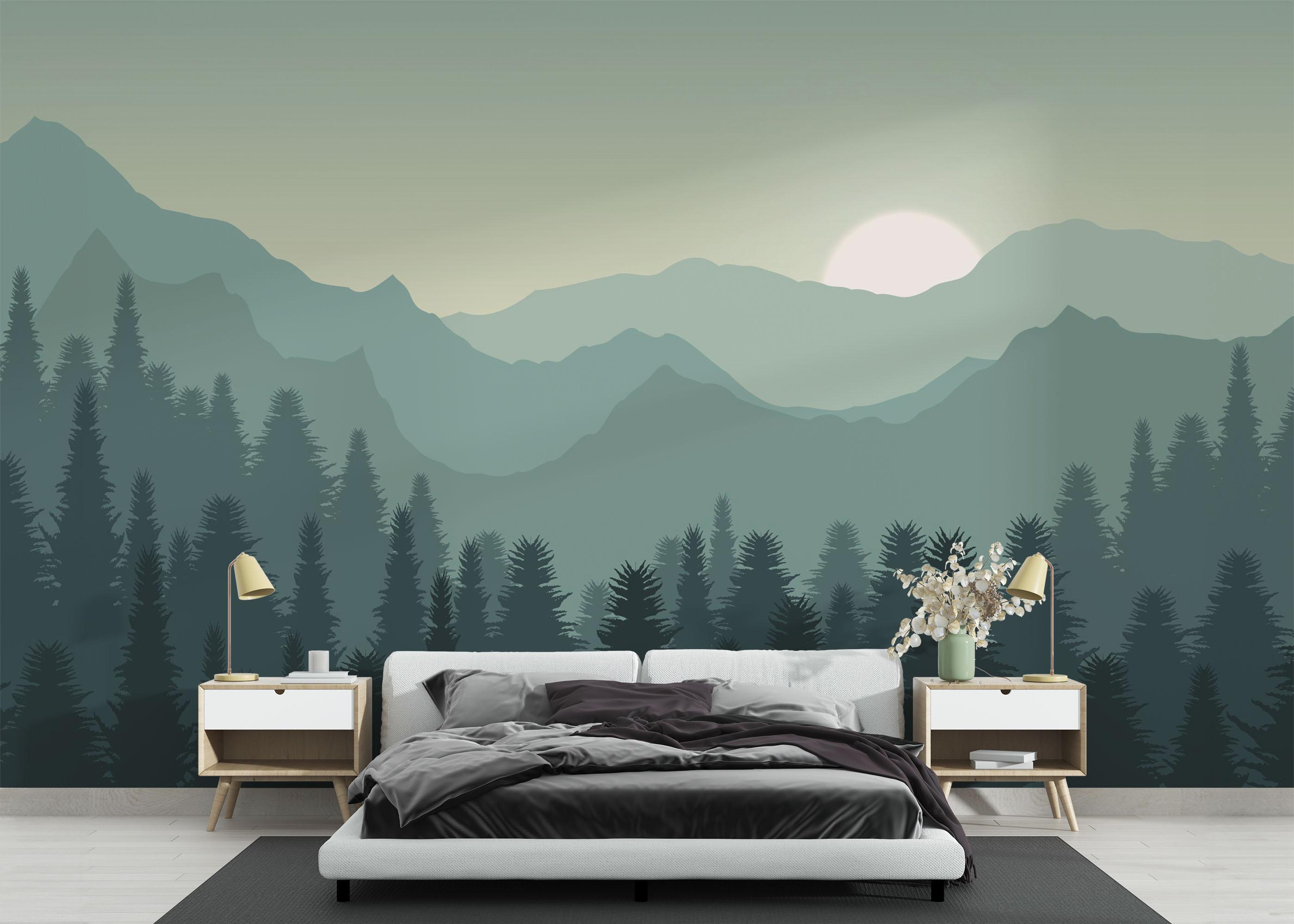 Fototapete Green Mountain Tree mockup 3