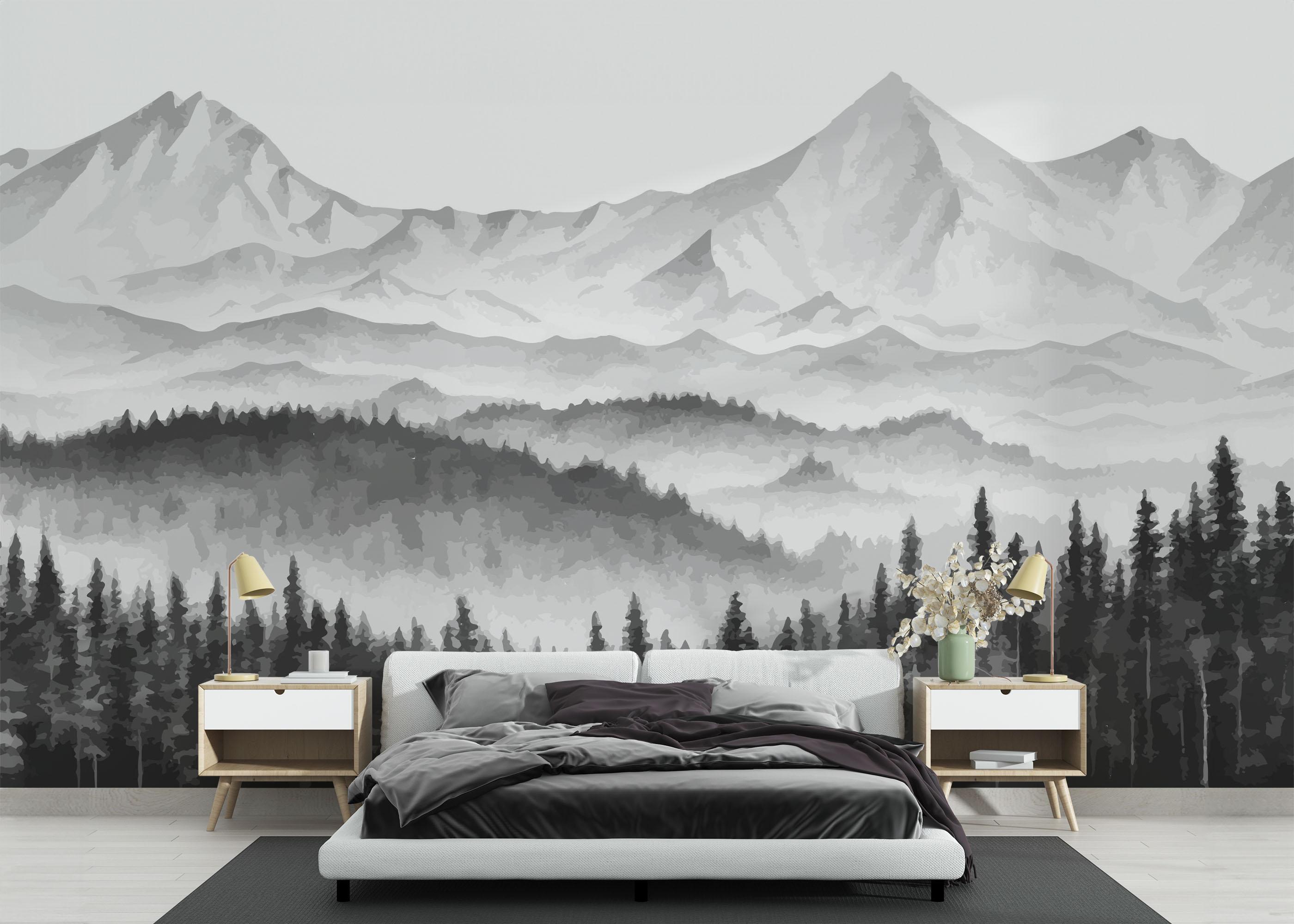 Fototapete Grey Tree Mountain mockup 3