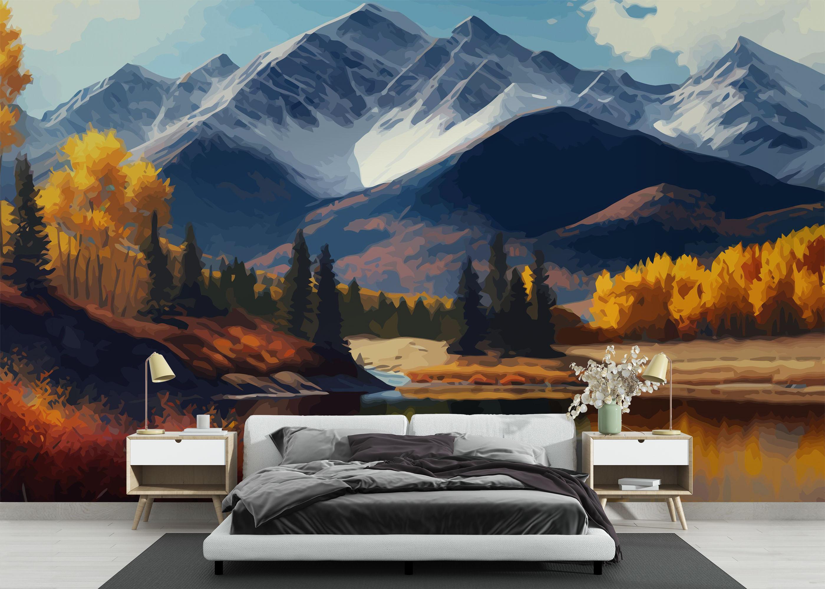 Fototapete Mountain Autumn Tree mockup 3