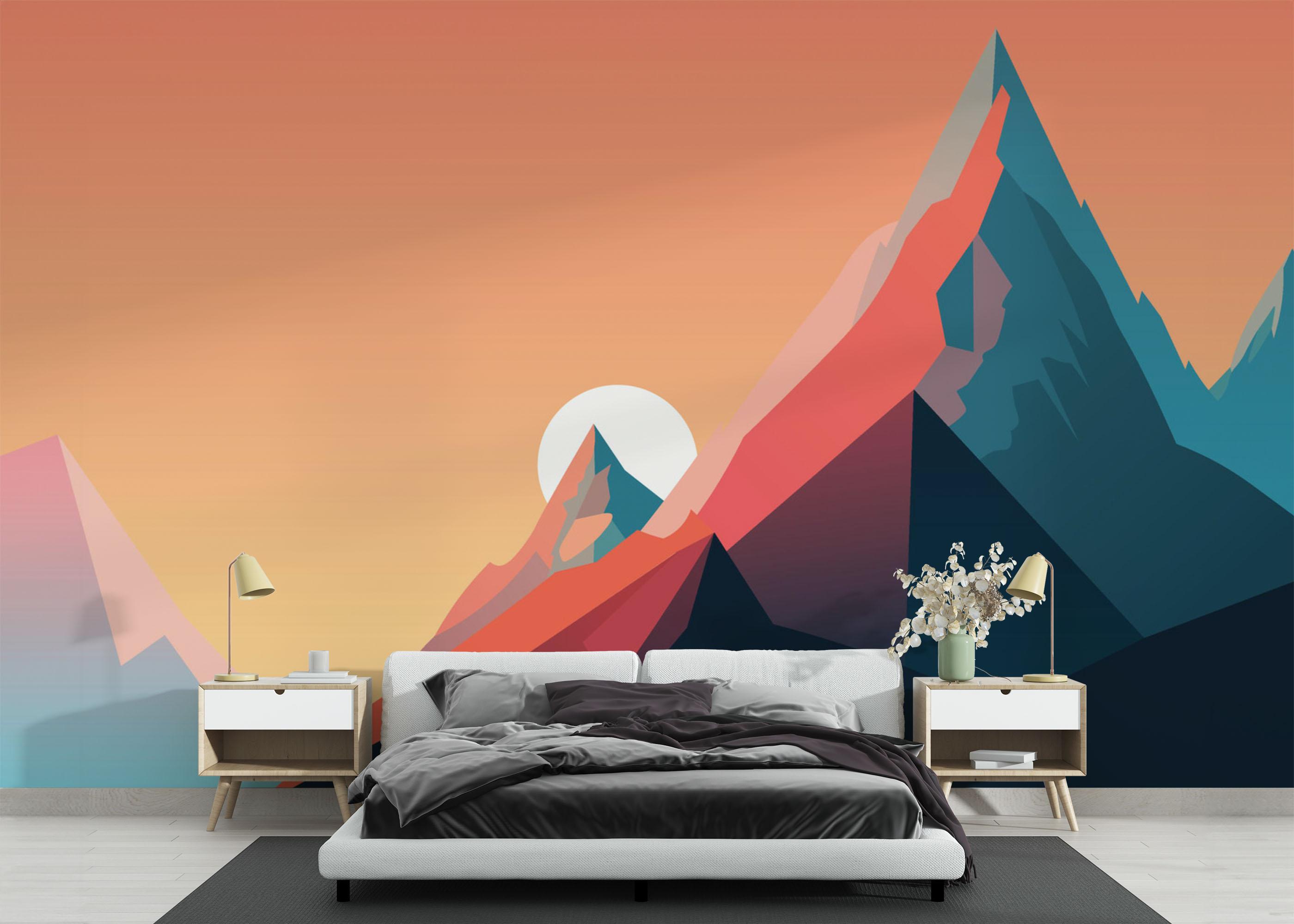 Fototapete Mountain Blue Orange mockup 3