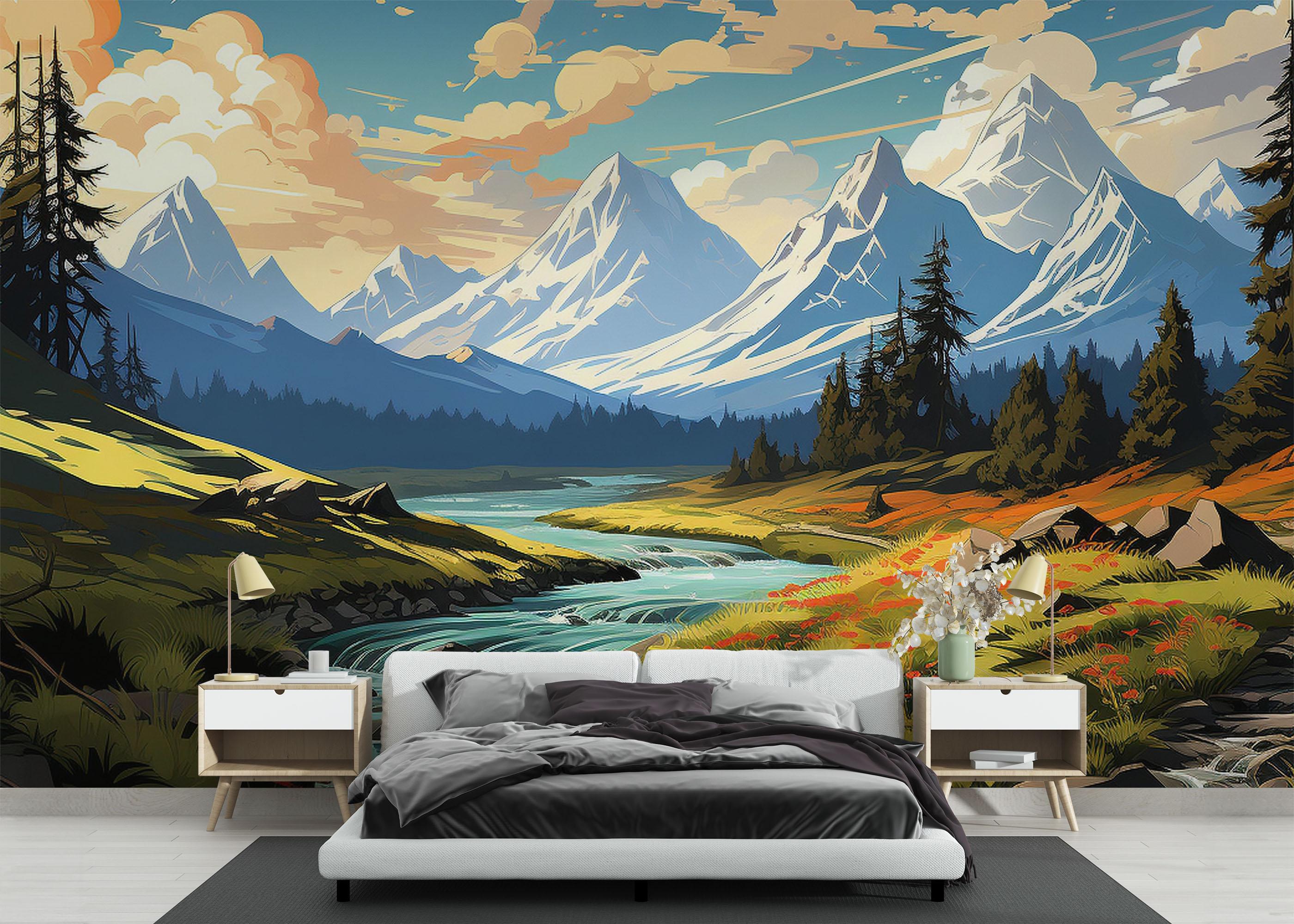 Fototapete Mountain Cartoon View mockup 3