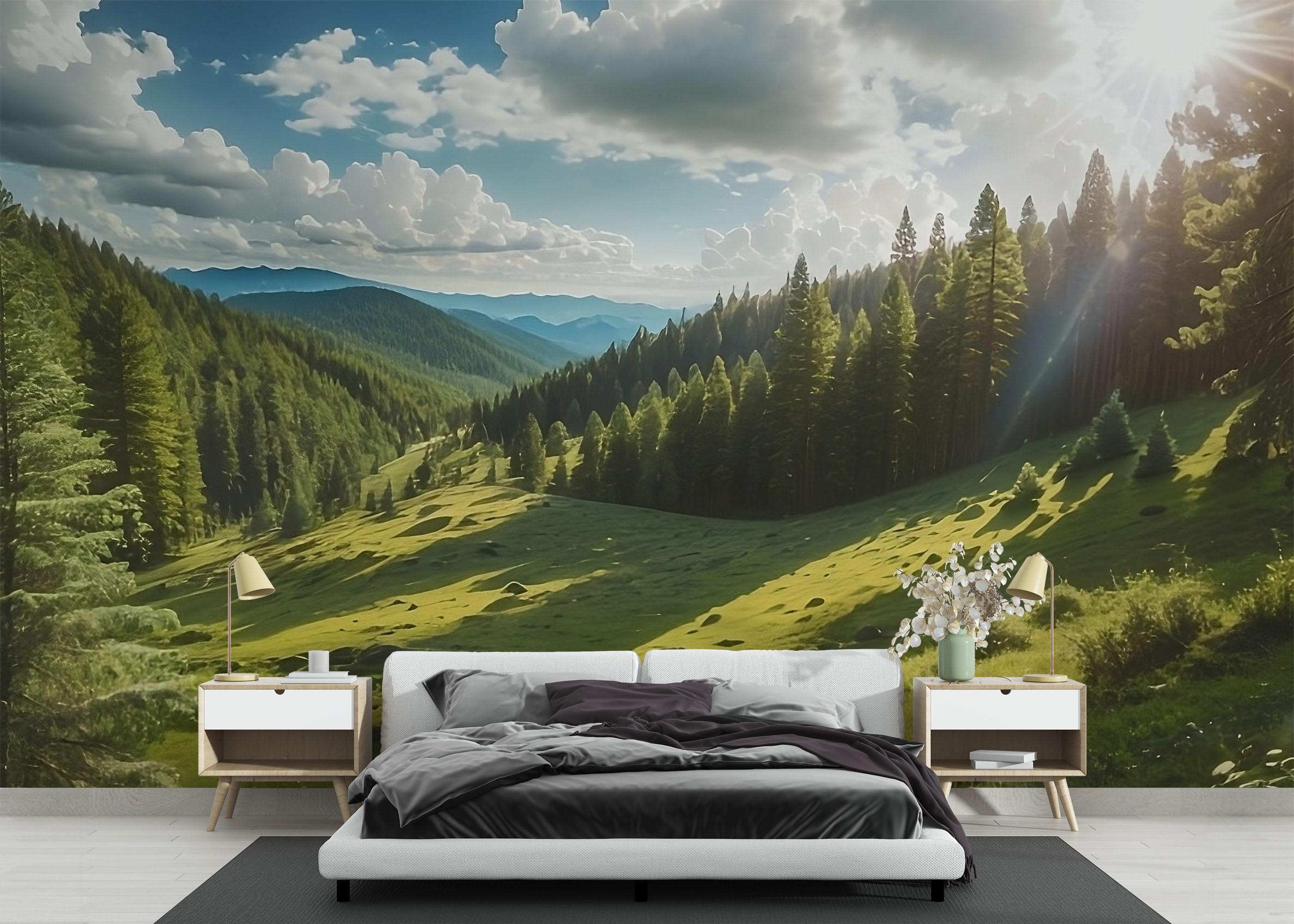 Fototapete Mountain Forest Art mockup 3