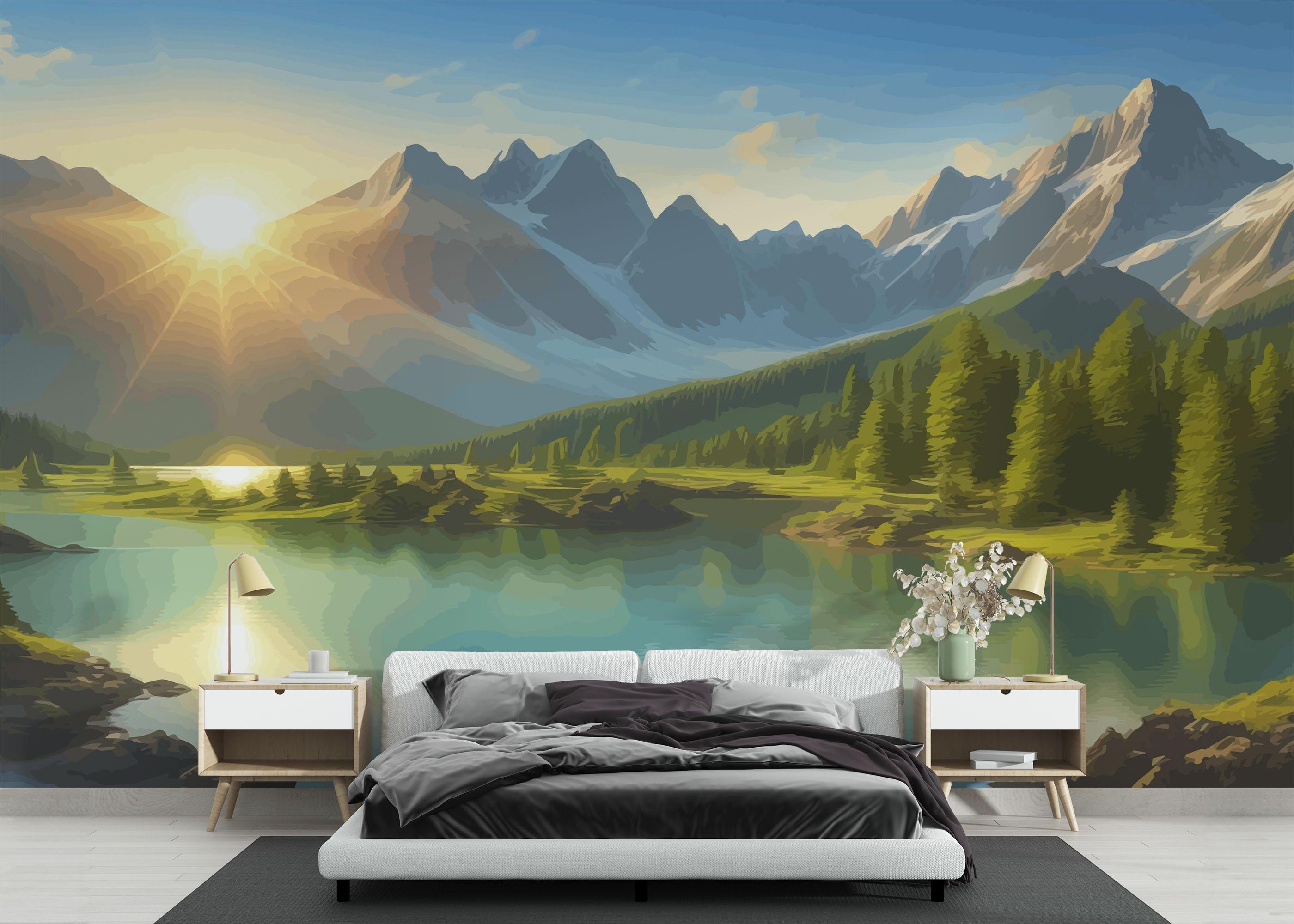 Fototapete Mountain Lake View mockup 3