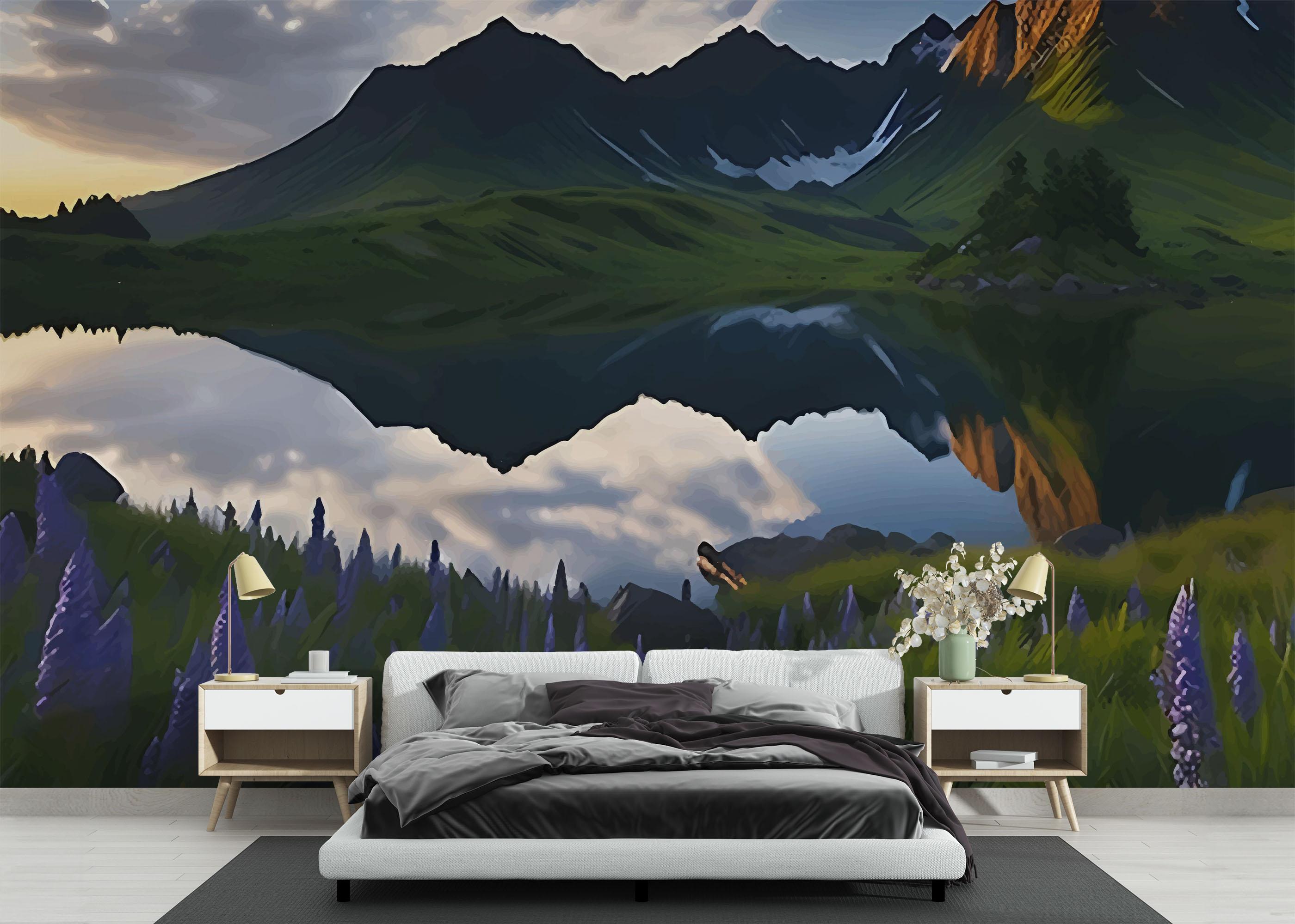 Fototapete Mountain Purple Plant mockup 3