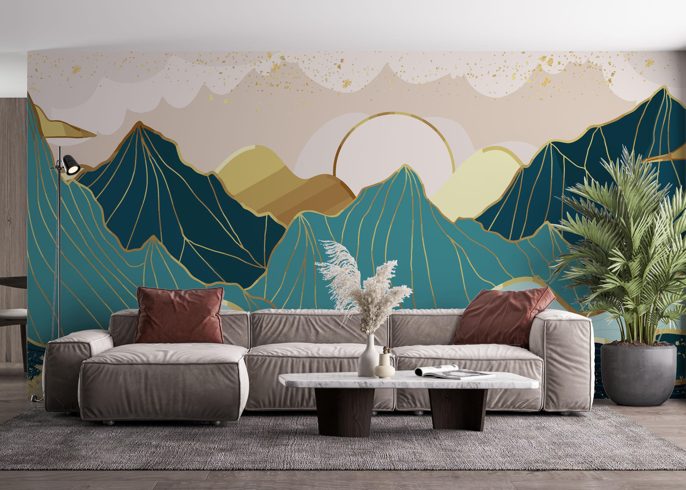 Fototapete Blue Gold Mountain mockup 4