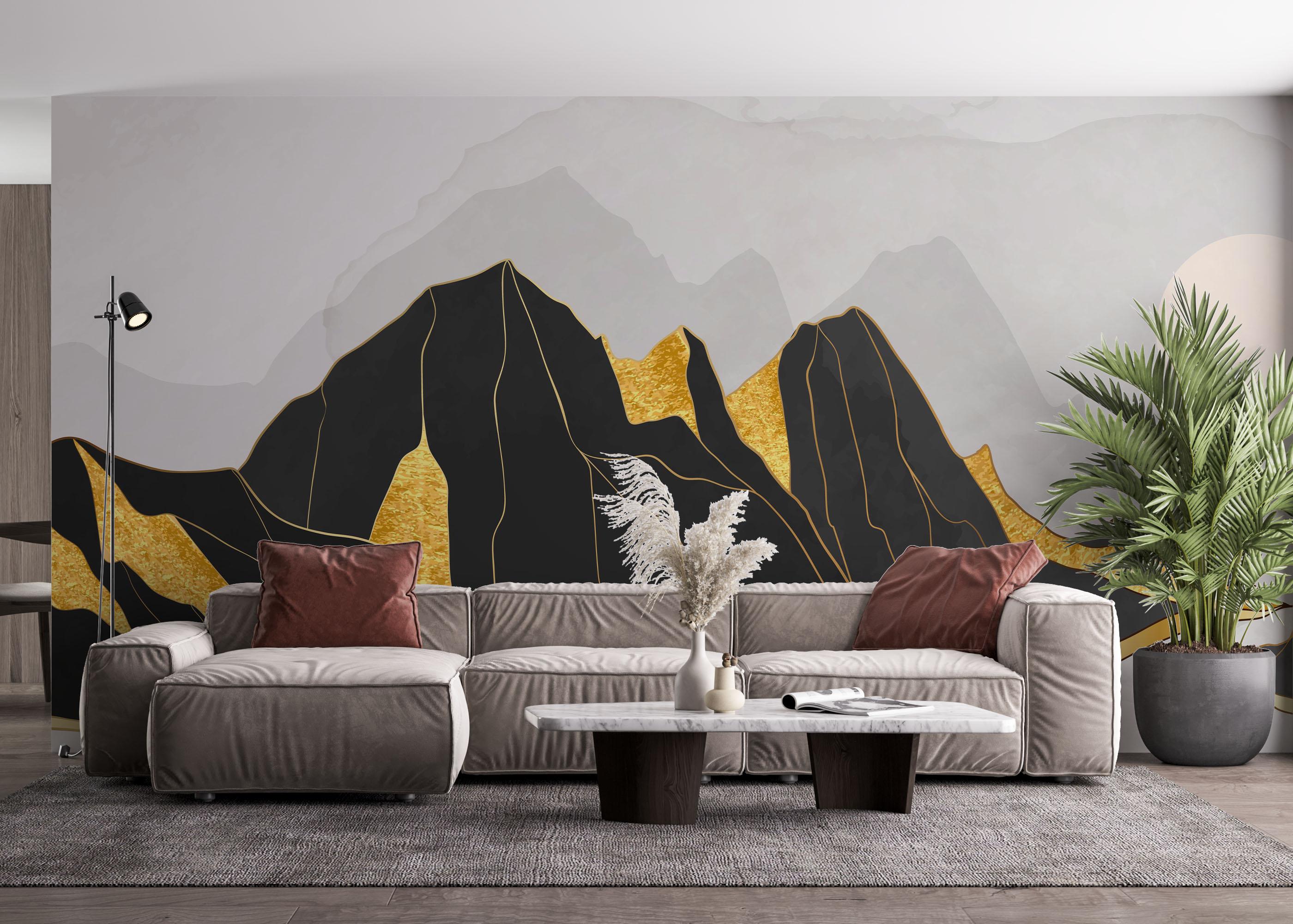 Fototapete Gold Black Mountain mockup 4