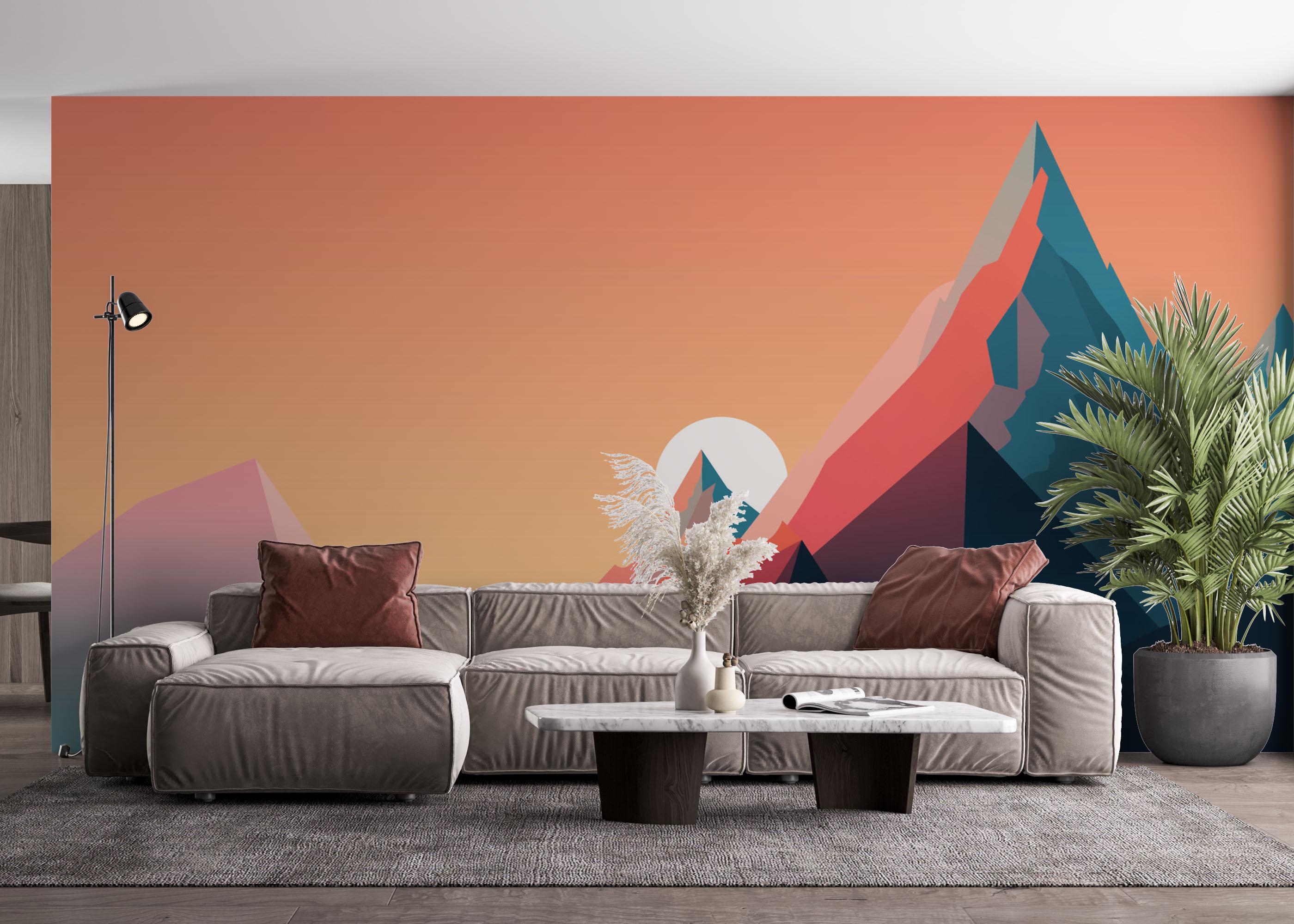 Fototapete Mountain Blue Orange mockup 4