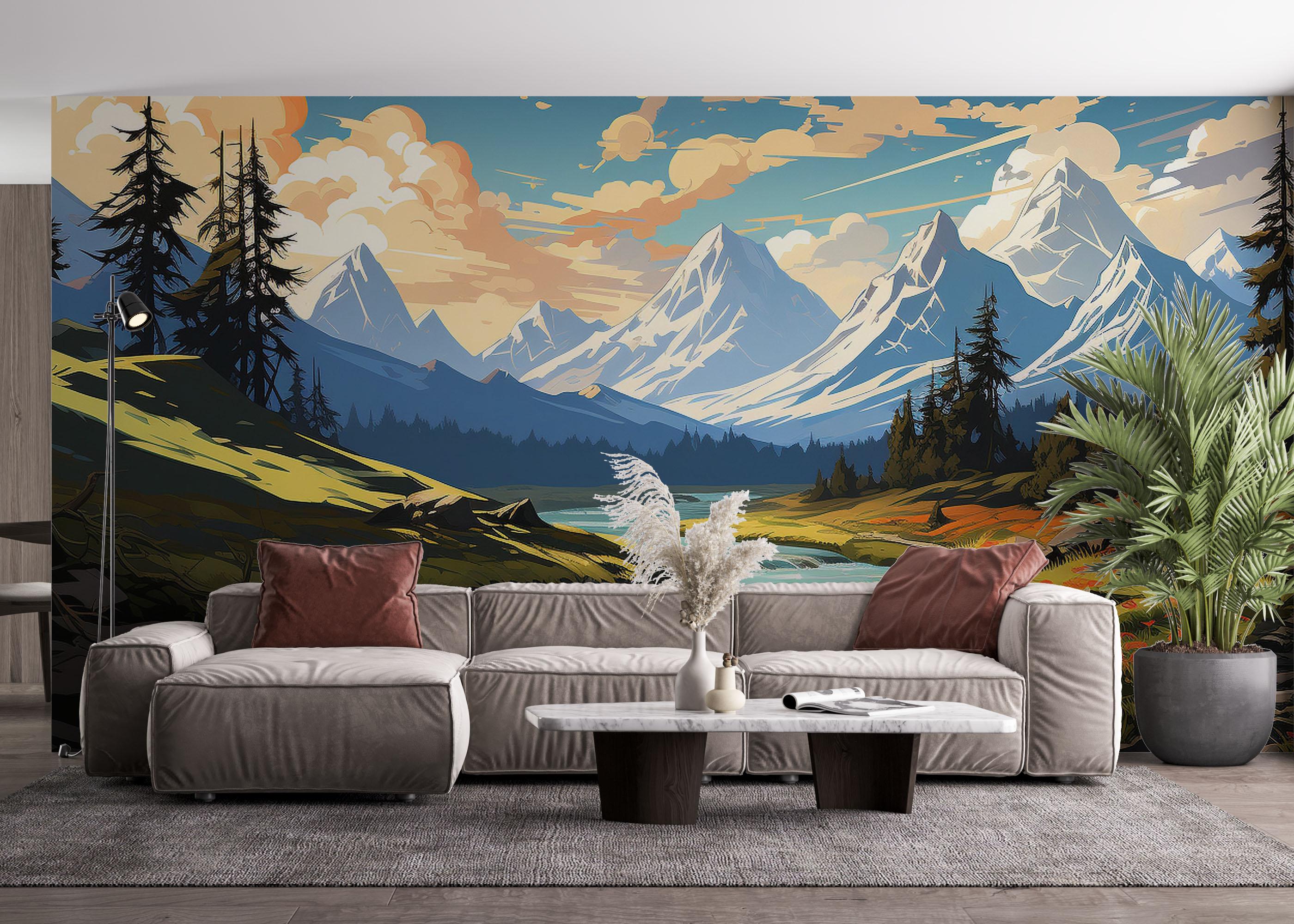 Fototapete Mountain Cartoon View mockup 4