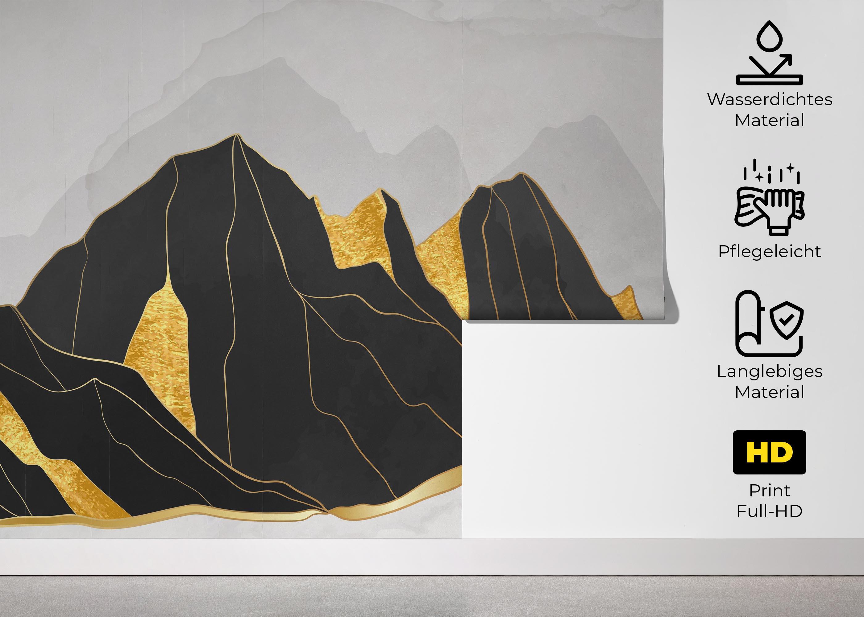 Fototapete Gold Black Mountain mockup 5