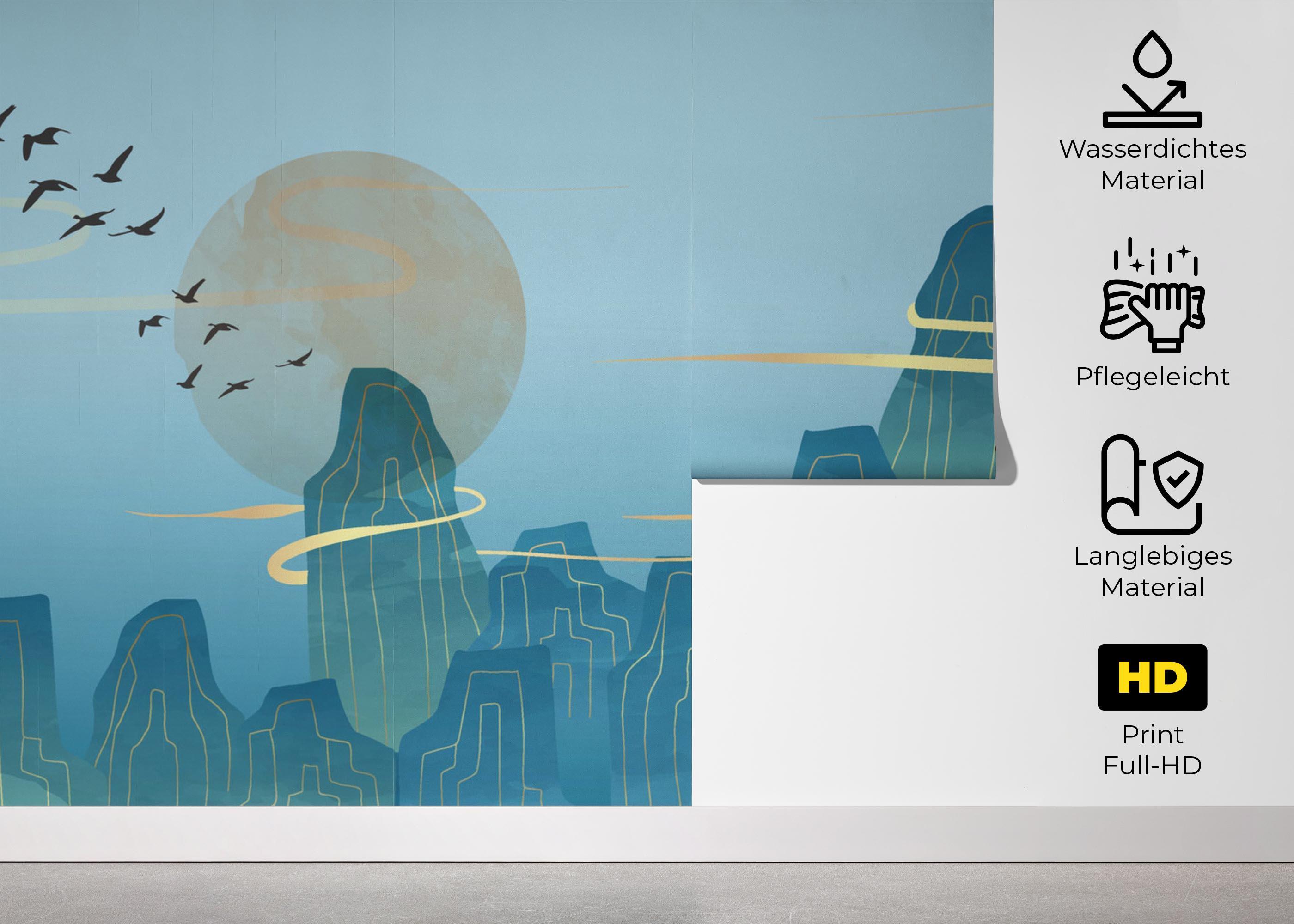 Fototapete Gold Smoke Mountain mockup 5