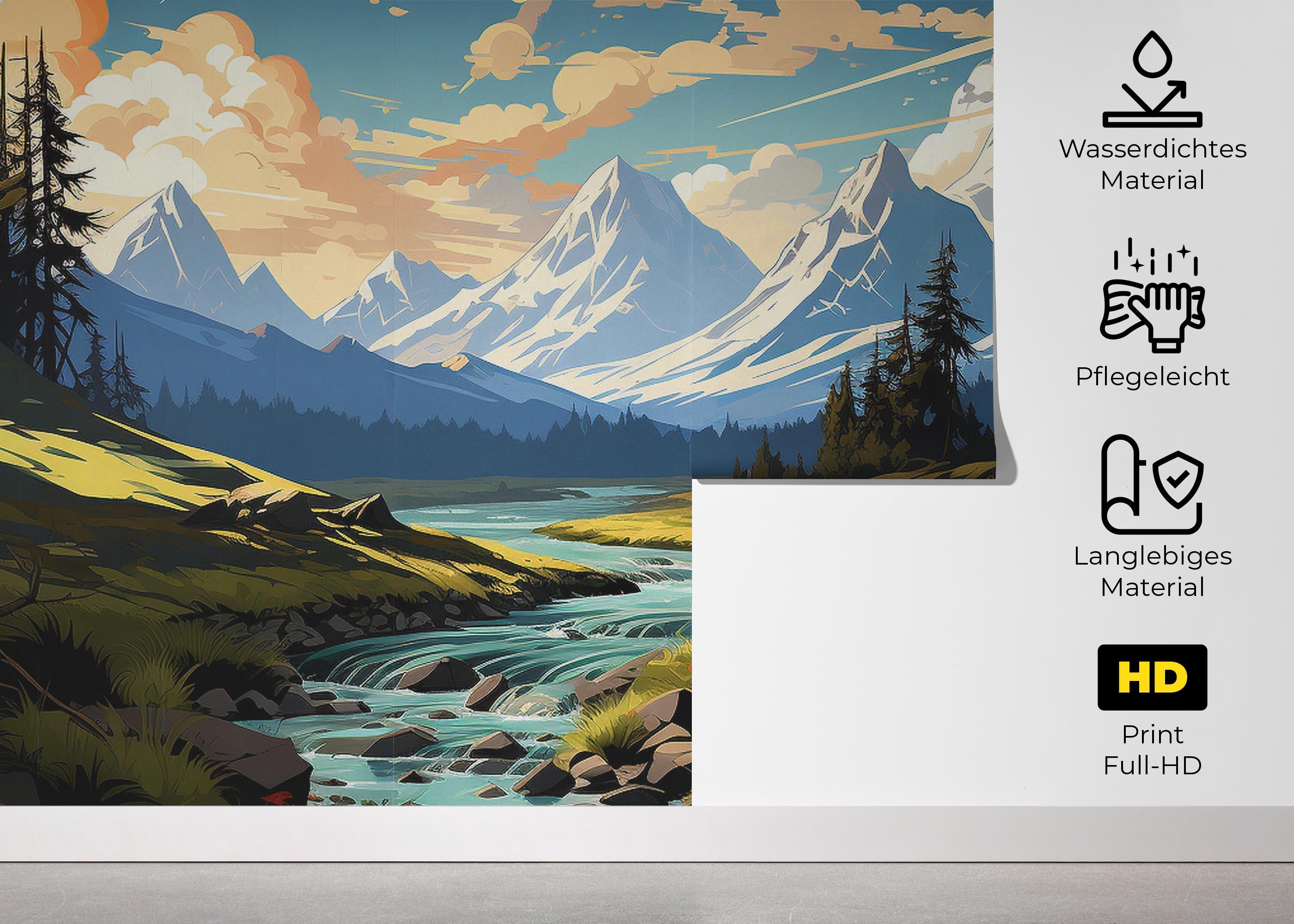 Fototapete Mountain Cartoon View mockup 5