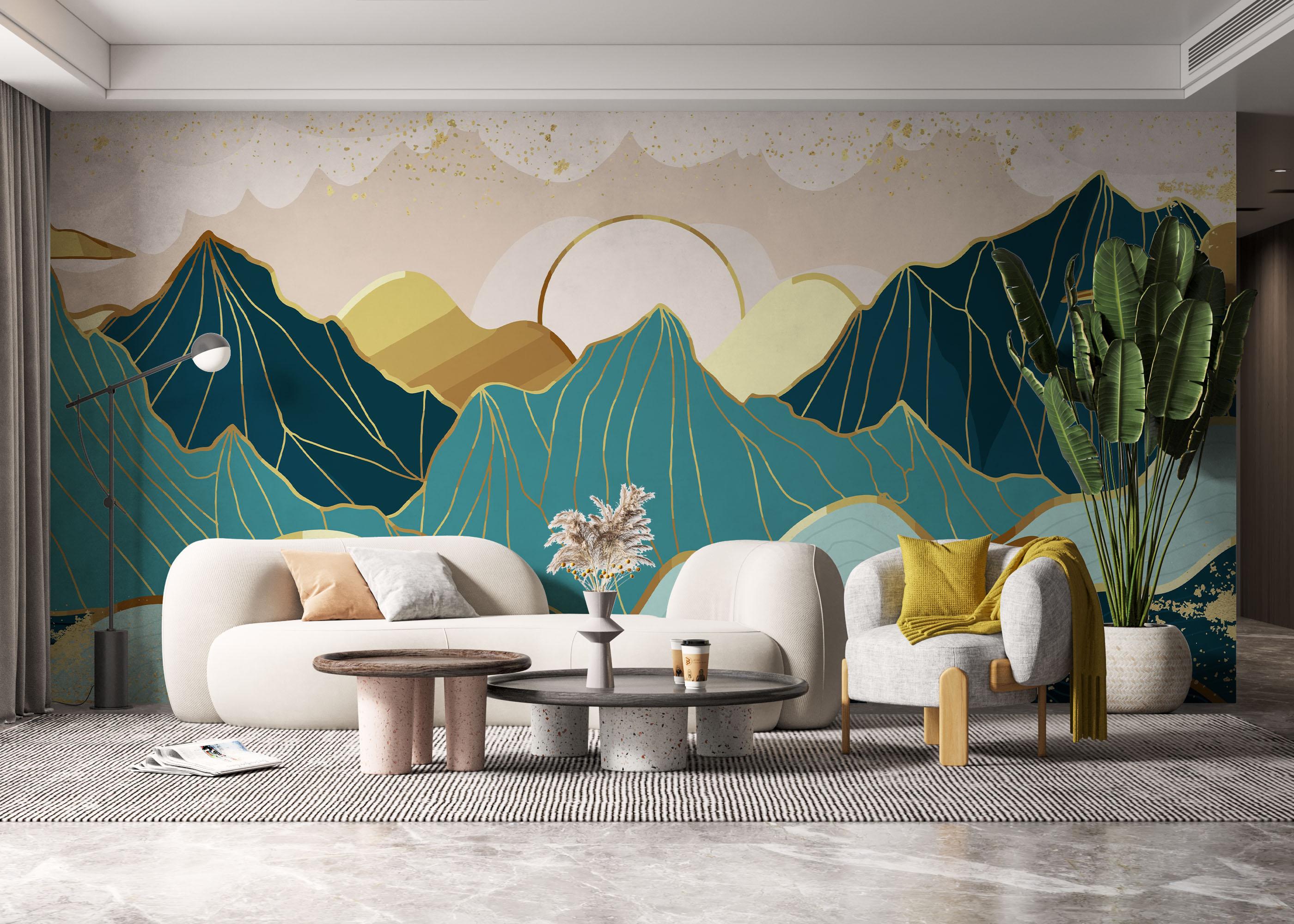 Fototapete Blue Gold Mountain mockup 6