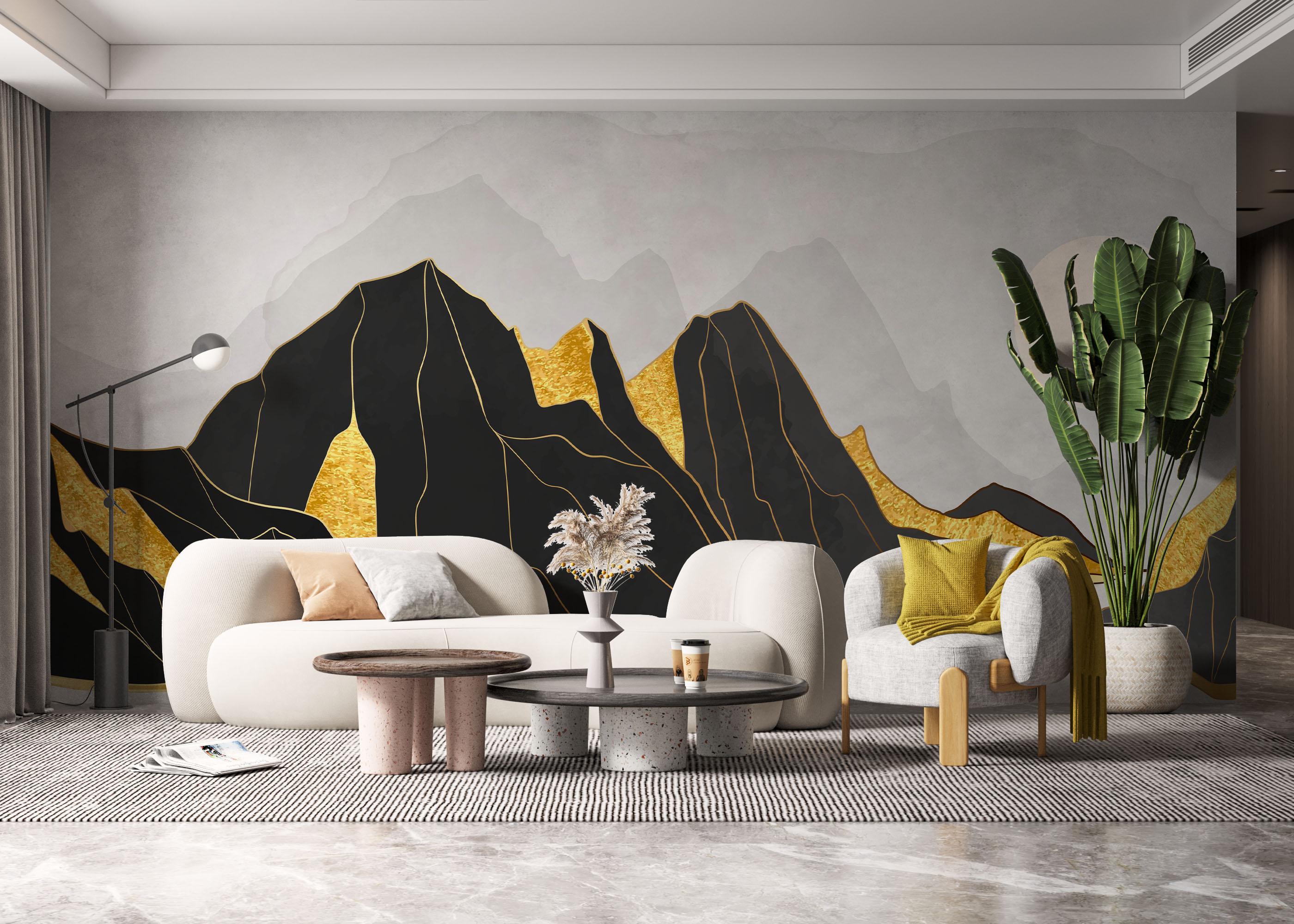 Fototapete Gold Black Mountain mockup 6