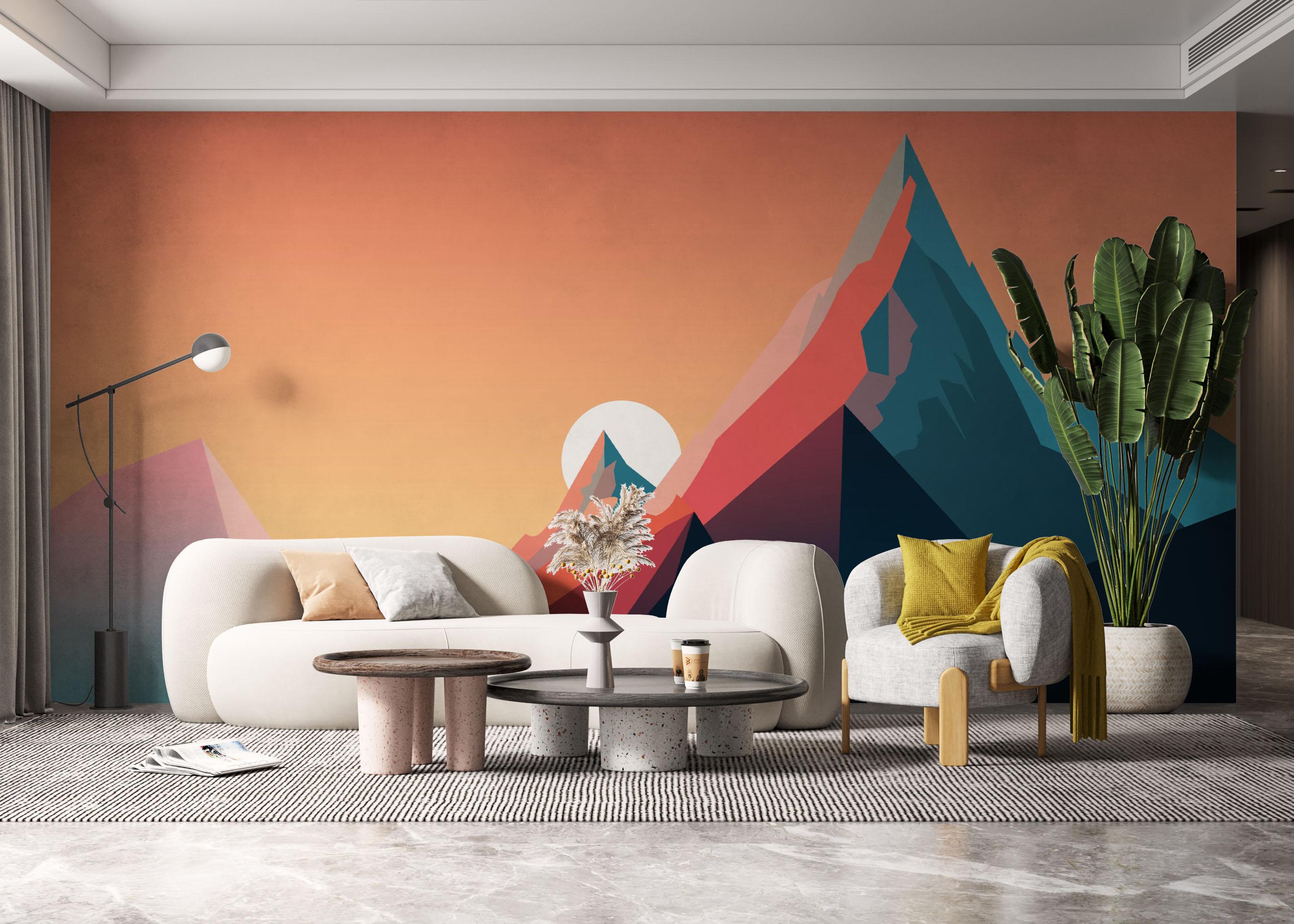 Fototapete Mountain Blue Orange mockup 6