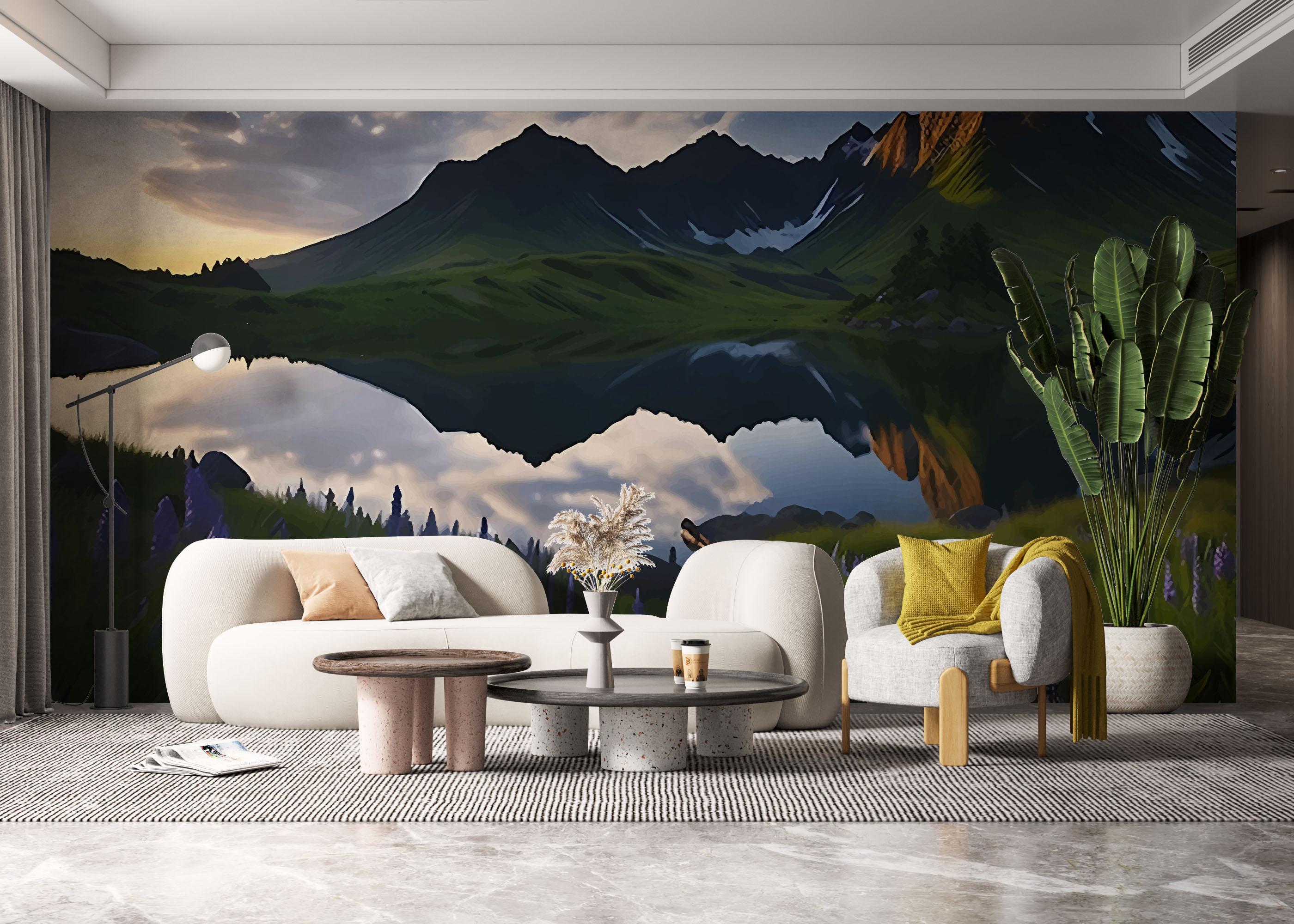 Fototapete Mountain Purple Plant mockup 6