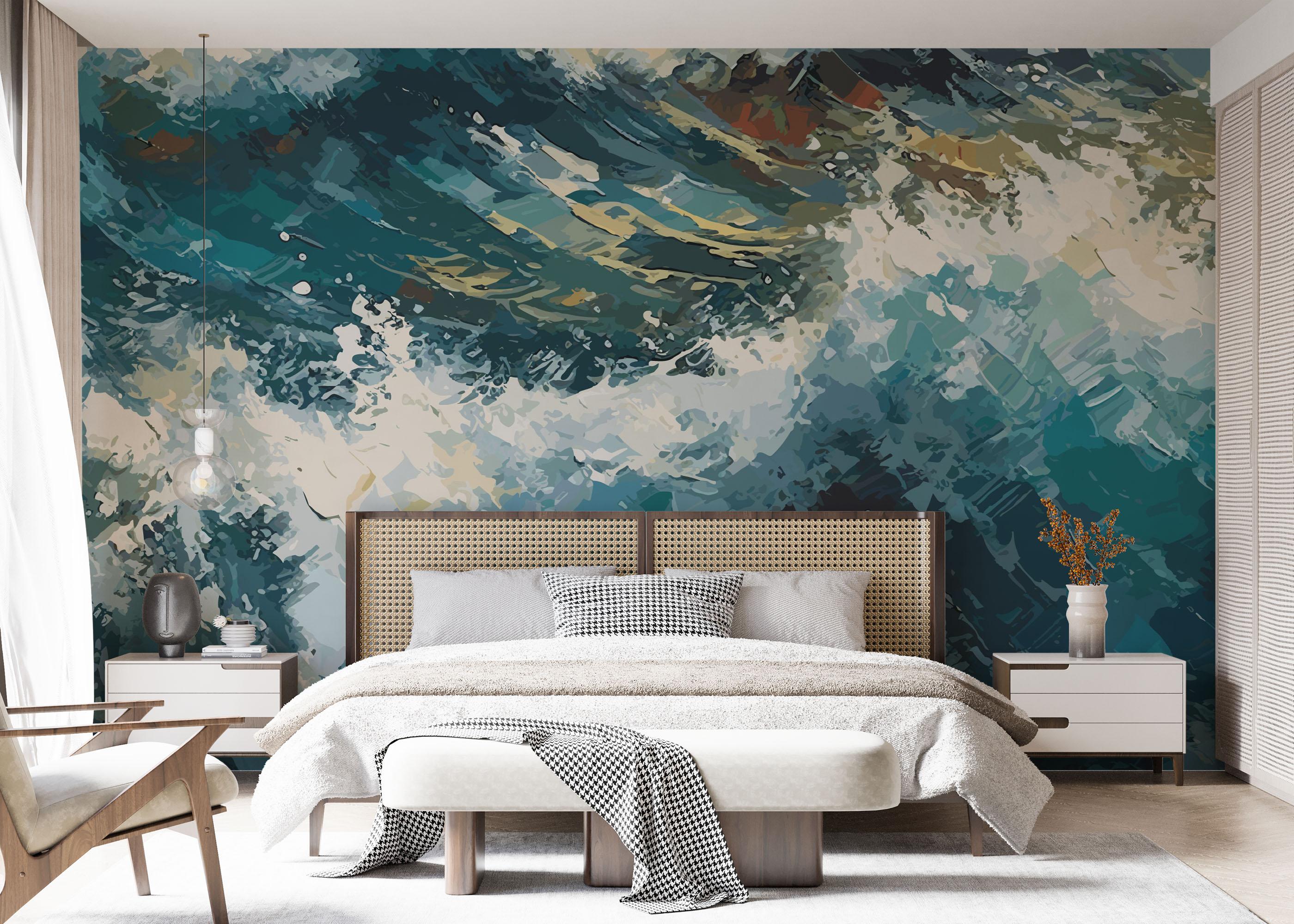 Fototapete Blue White Wave Art mockup 7