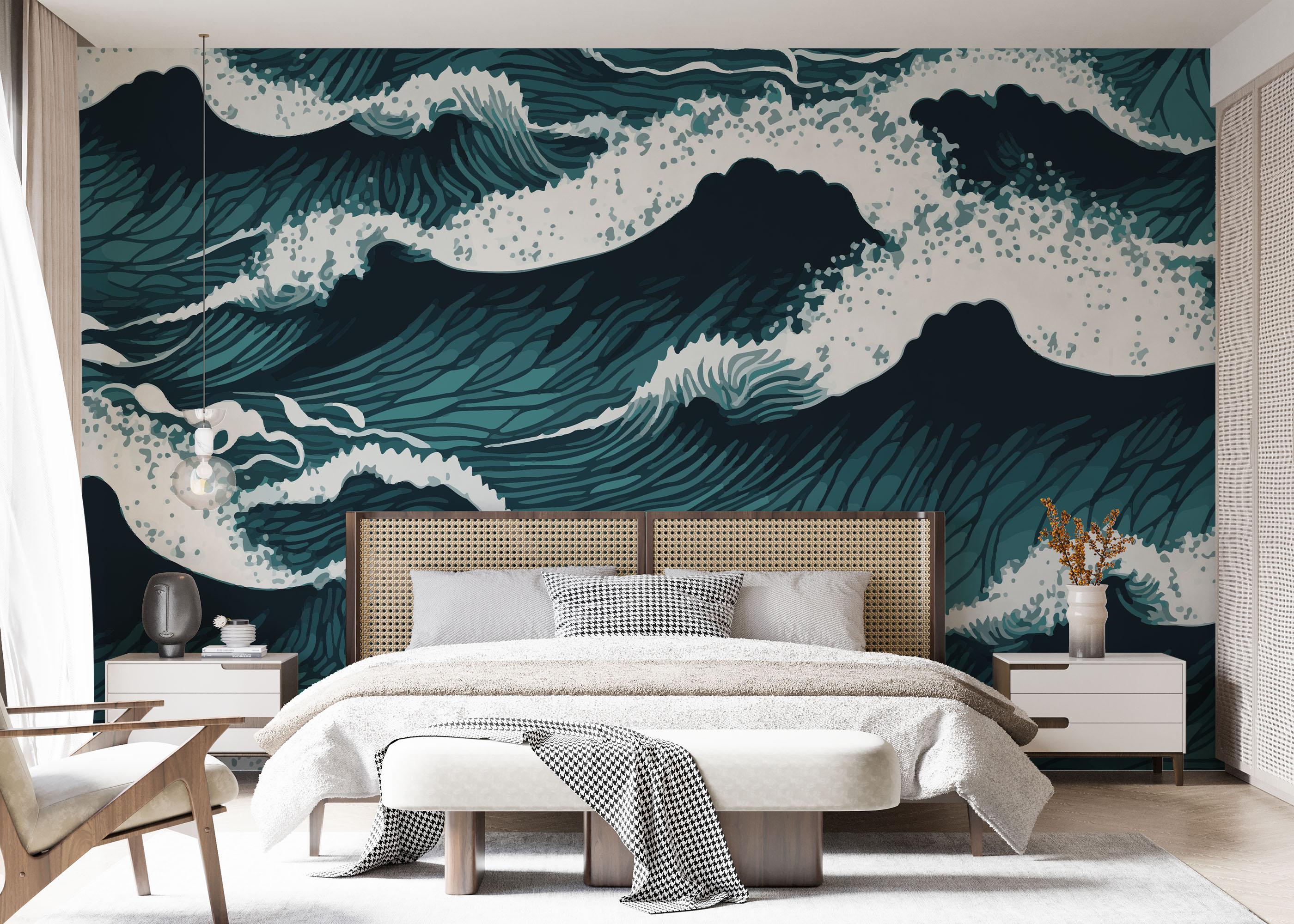 Fototapete Dark Green Wave mockup 7