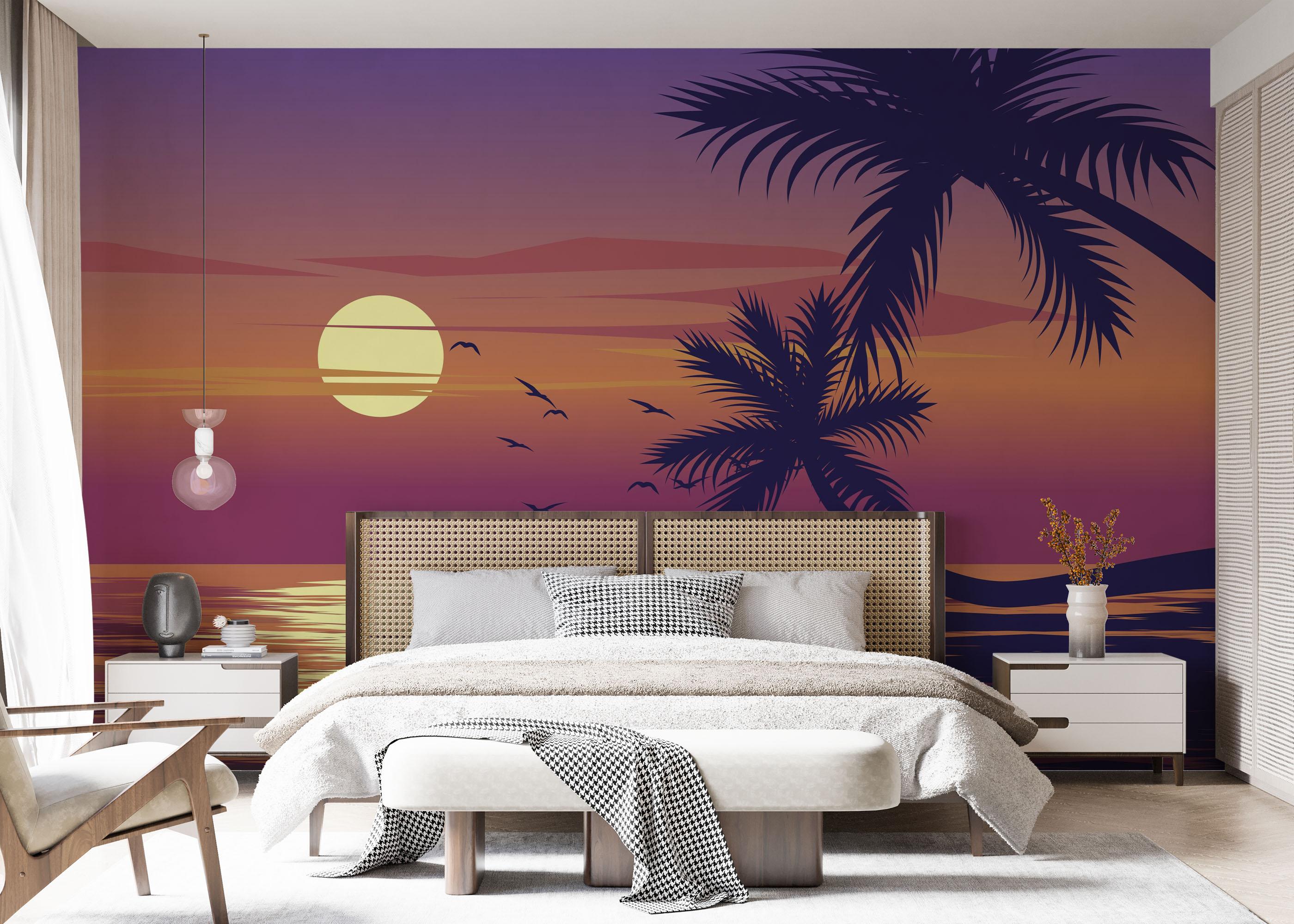 Fototapete Palm Ocean Sunset mockup 7