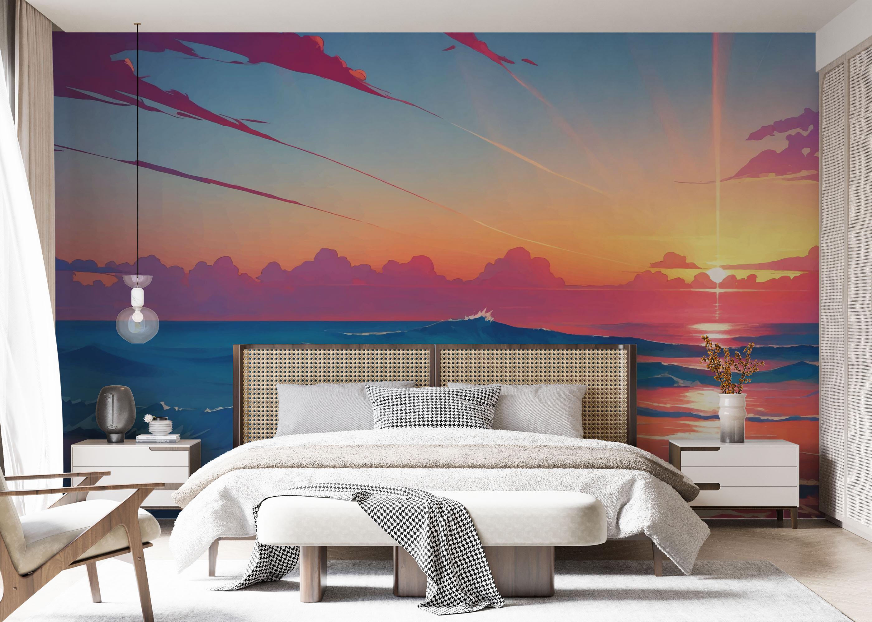 Fototapete Pink Sunset Ocean mockup 7