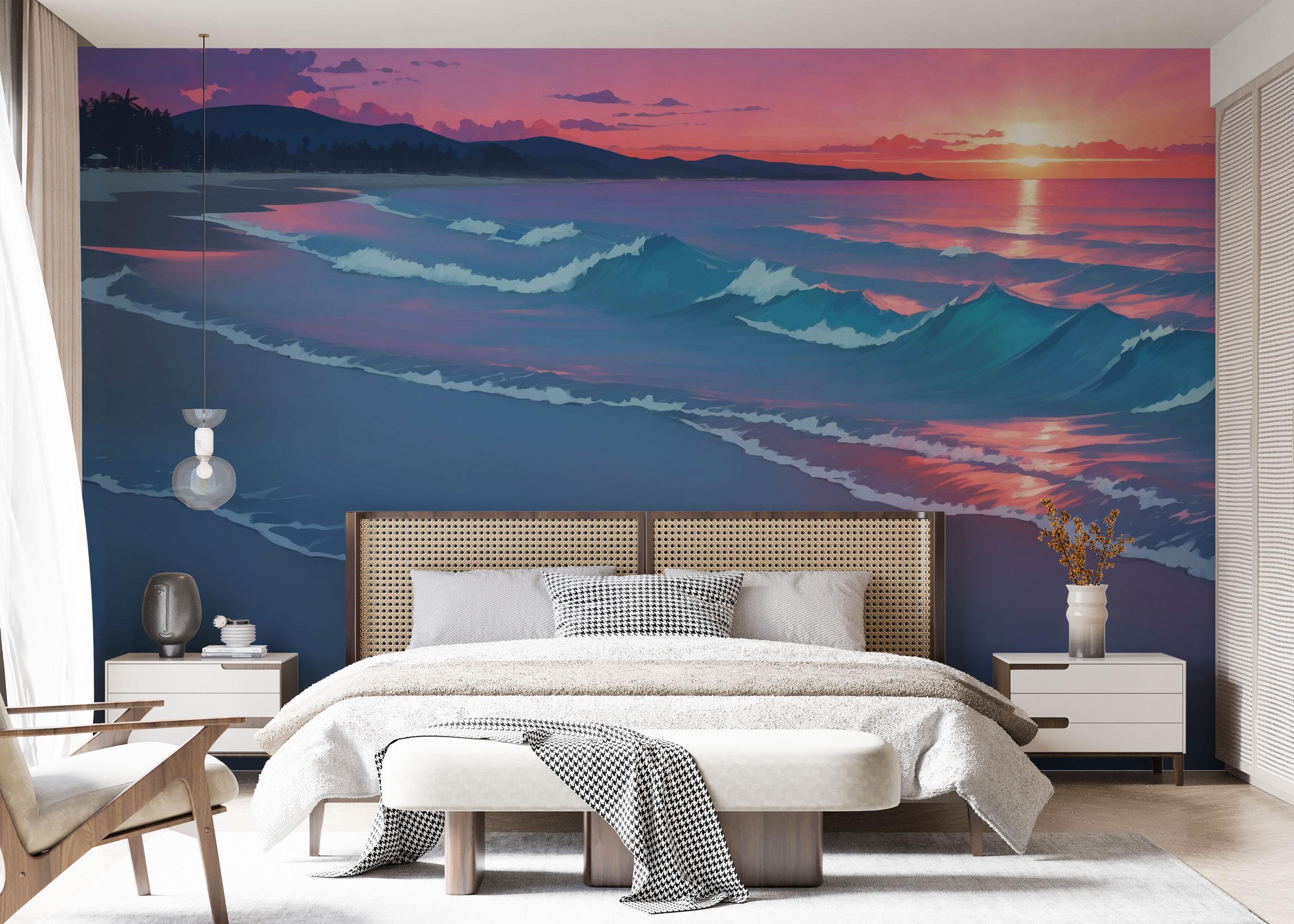 Fototapete Purple Light Beach mockup 7