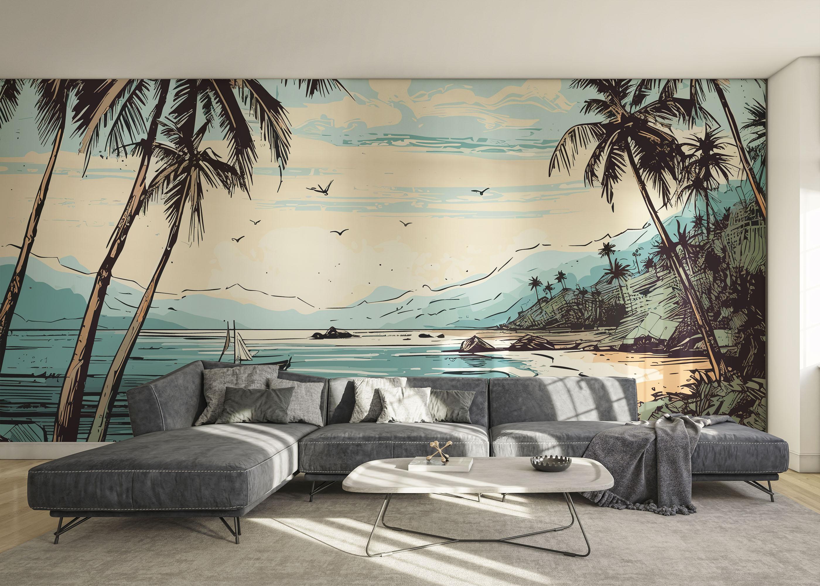 Fototapete Black Line Beach mockup 0