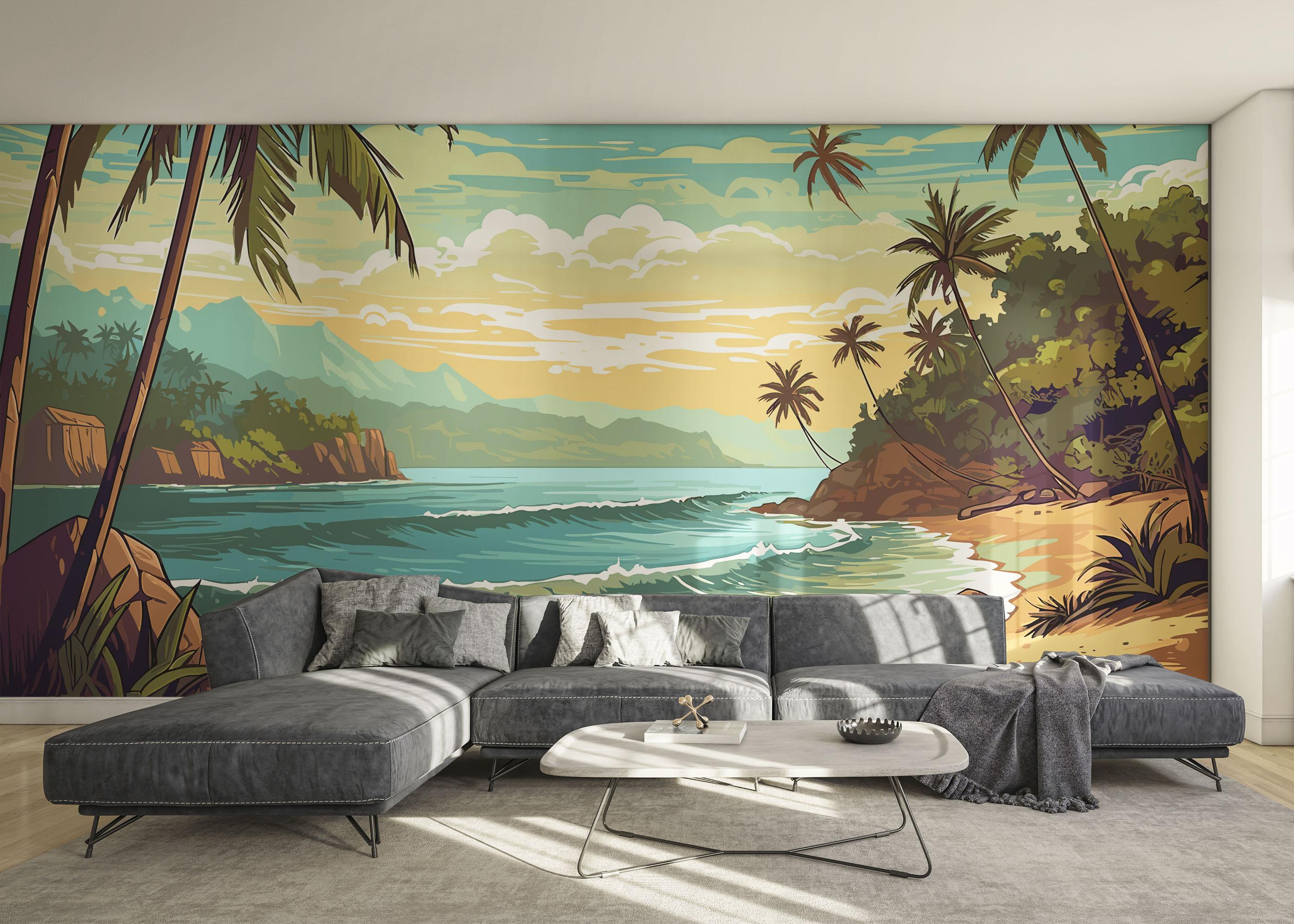 Fototapete Cartoon Beach Art mockup 0