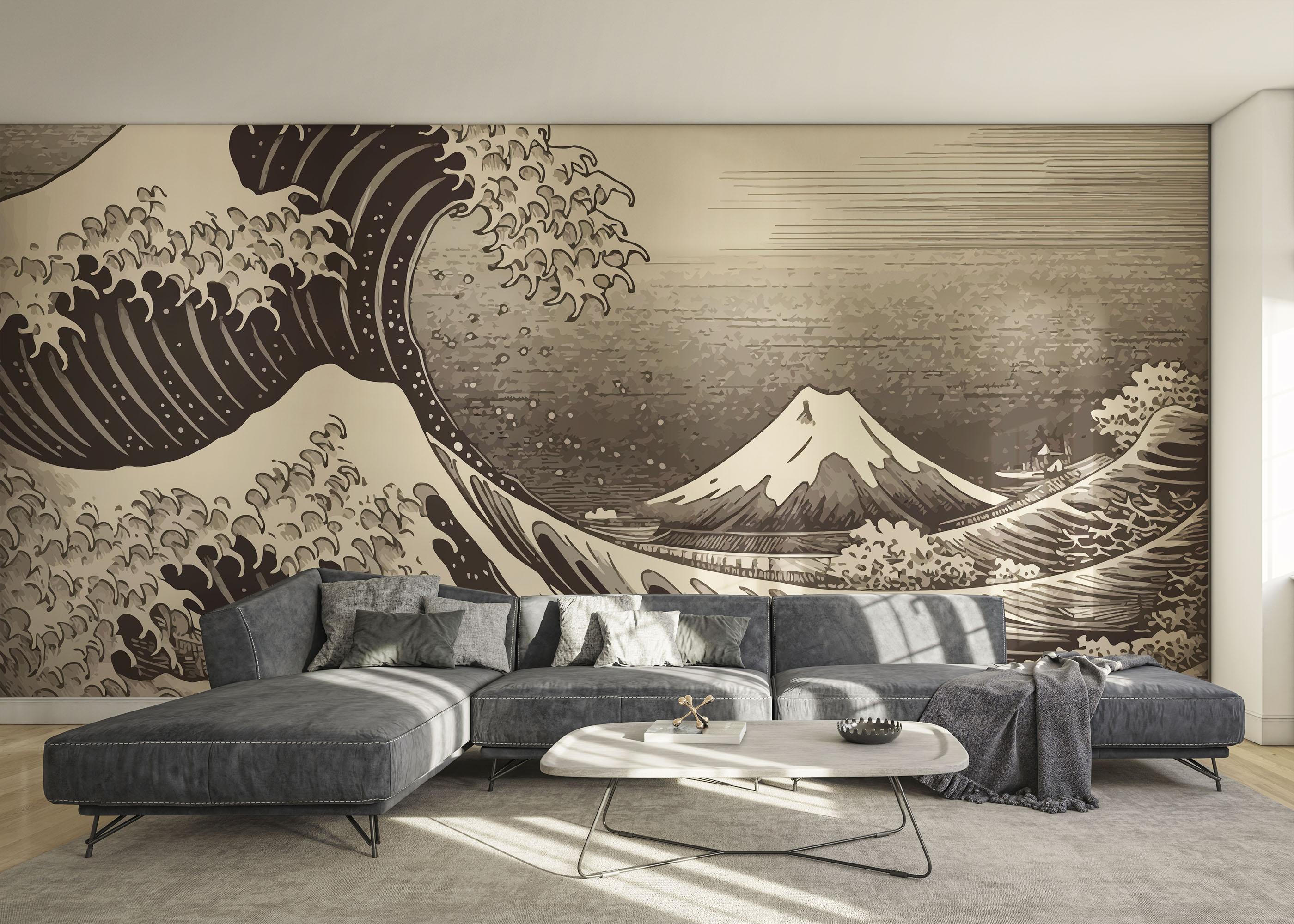 Fototapete Cream Brown Wave mockup 0