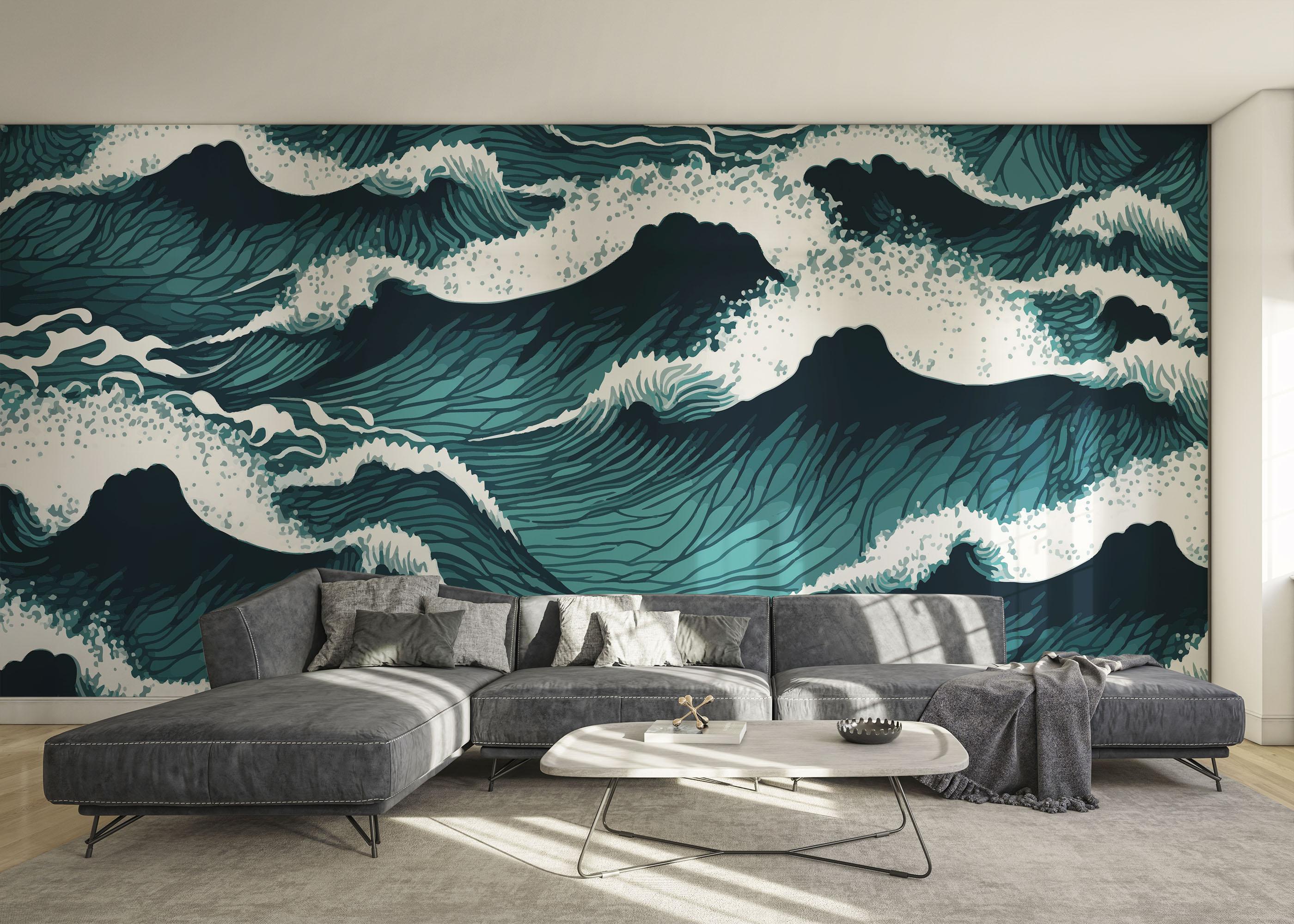 Fototapete Dark Green Wave mockup 0