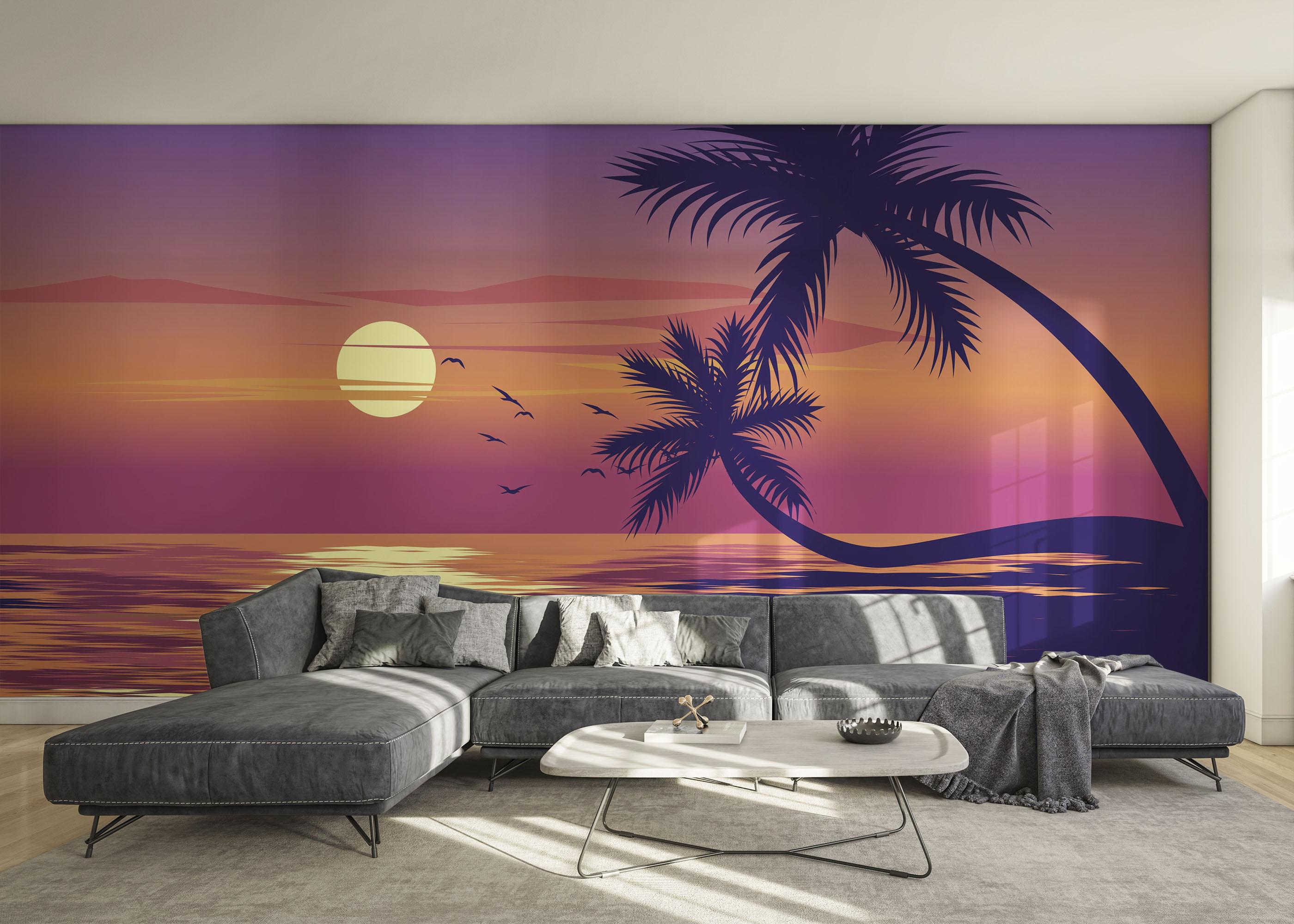 Fototapete Palm Ocean Sunset mockup 0