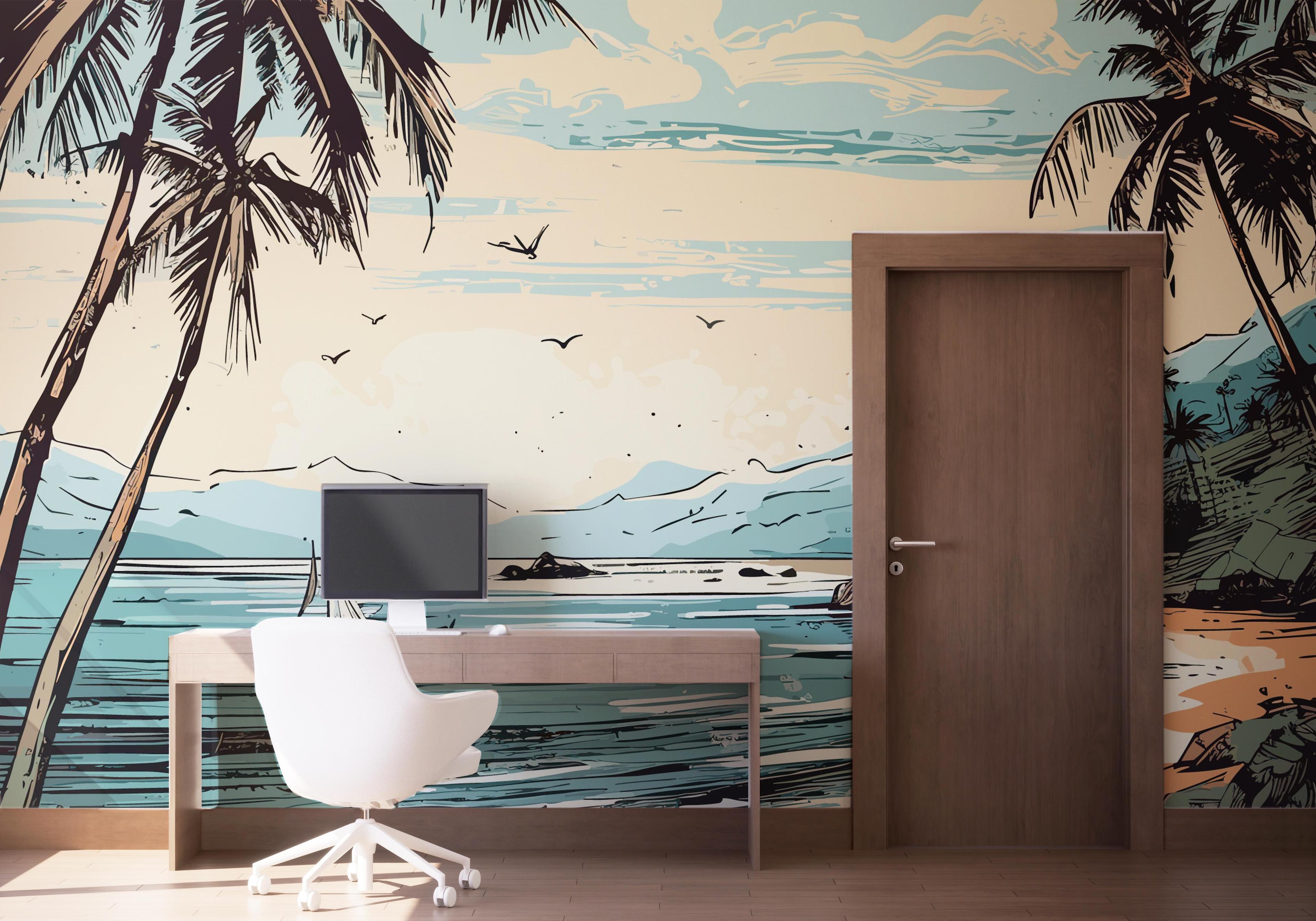 Fototapete Black Line Beach mockup 1