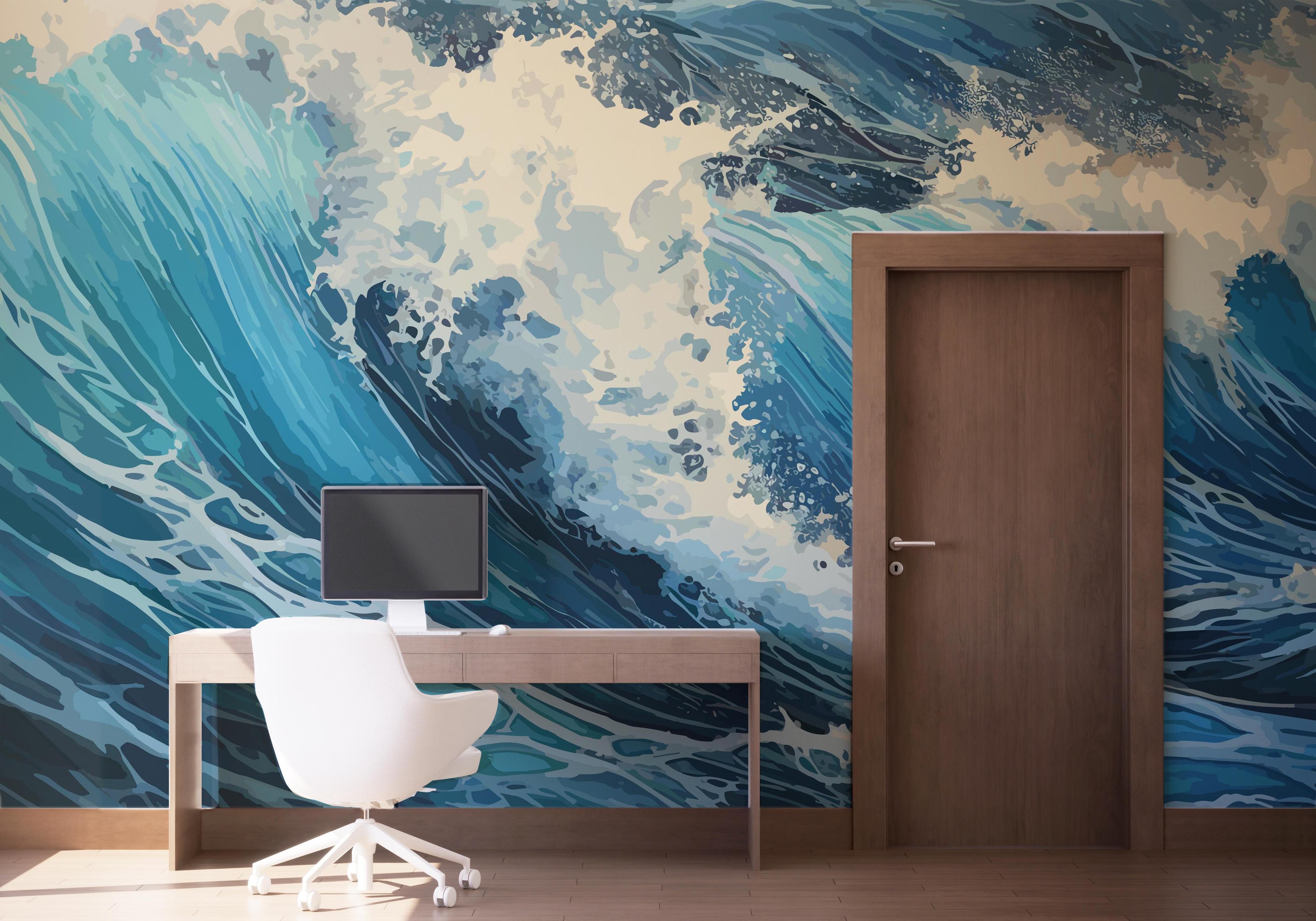 Fototapete Blue Art Wave mockup 1