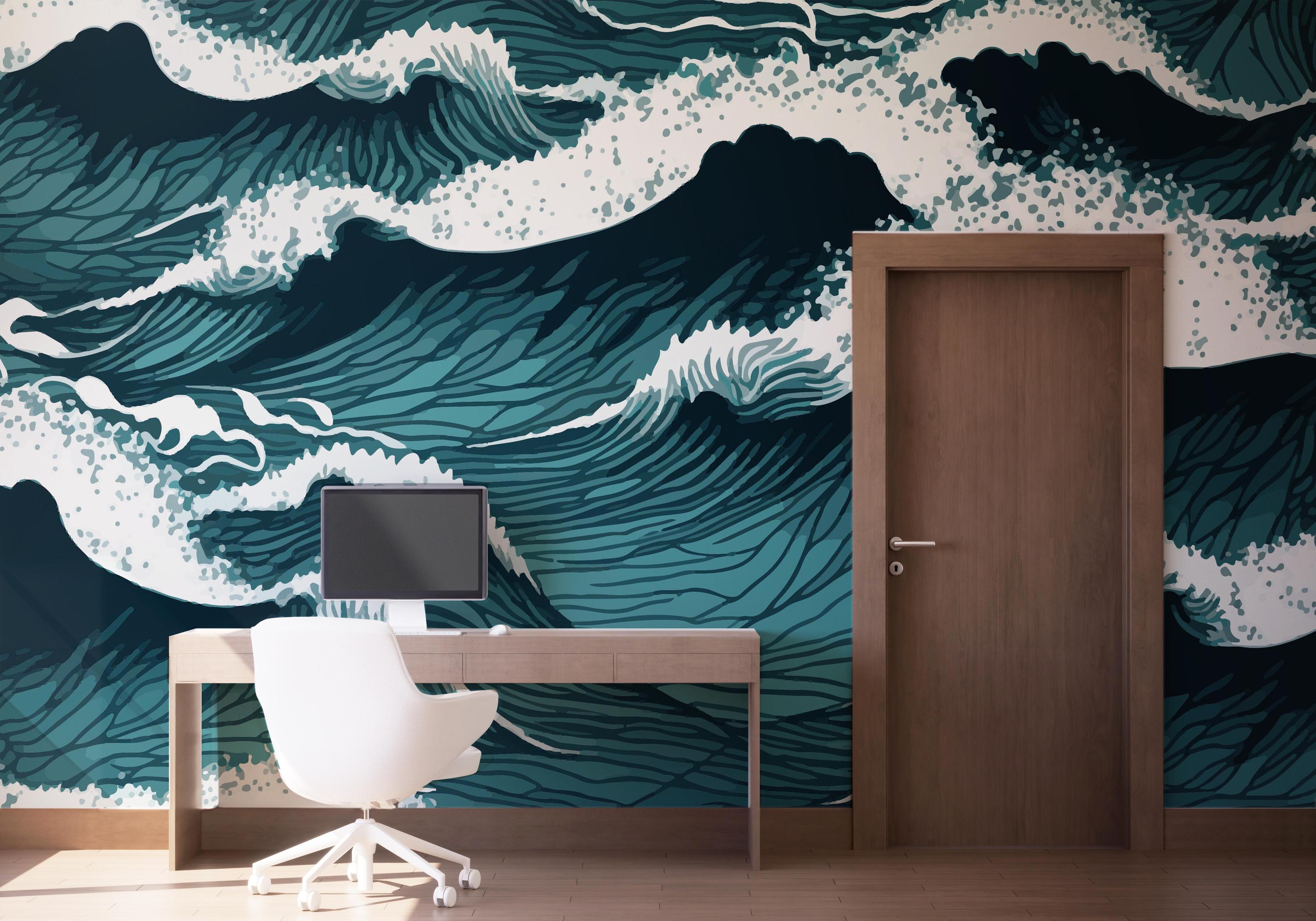 Fototapete Dark Green Wave mockup 1