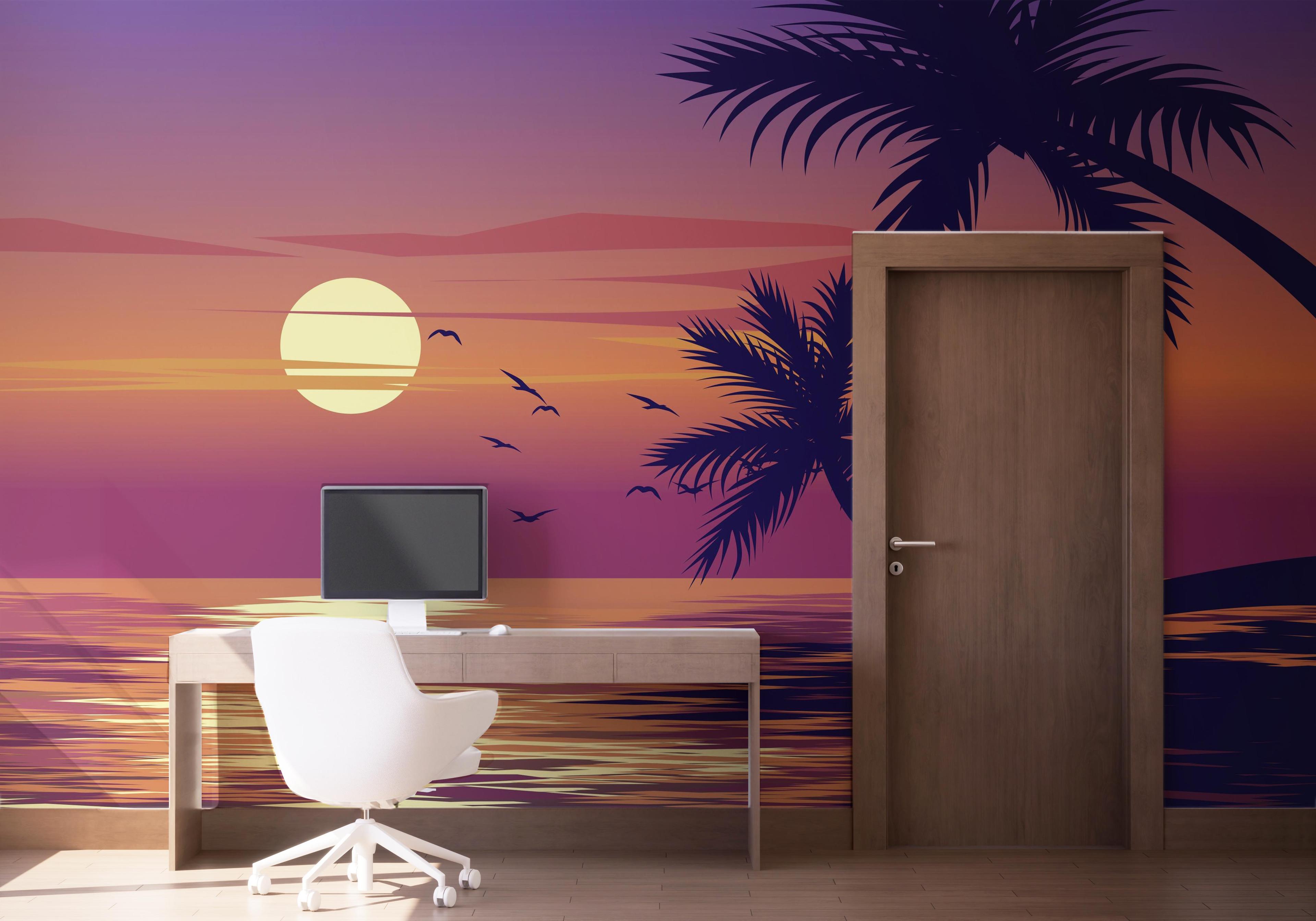 Fototapete Palm Ocean Sunset mockup 1