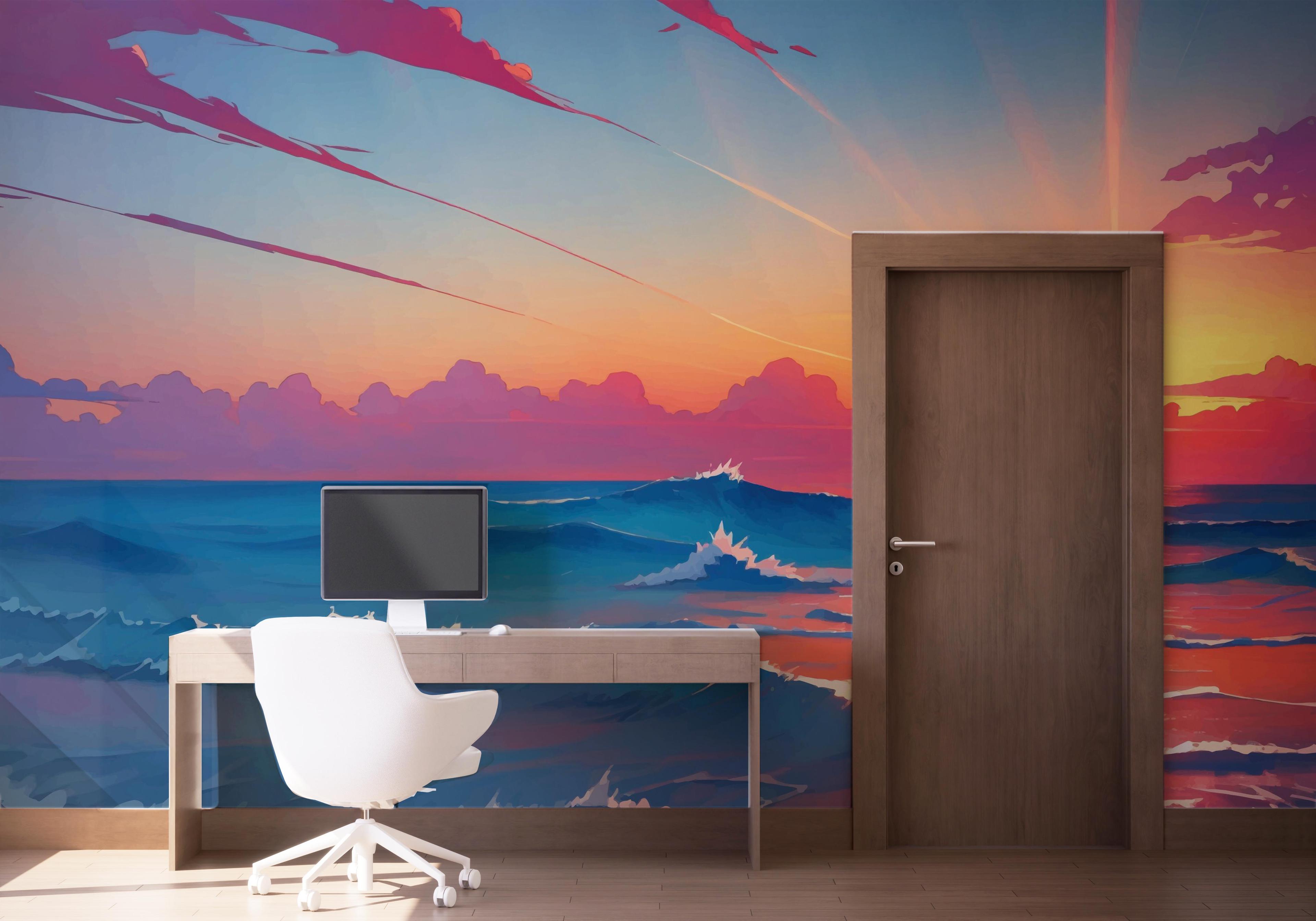 Fototapete Pink Sunset Ocean mockup 1