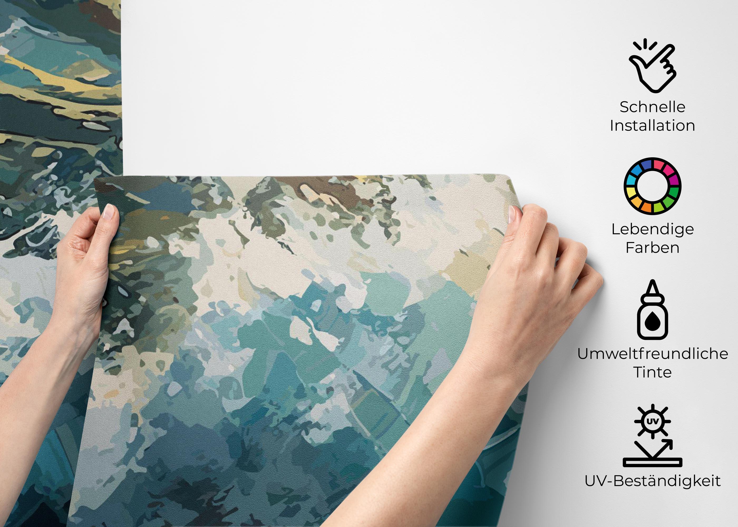 Fototapete Blue White Wave Art mockup 2