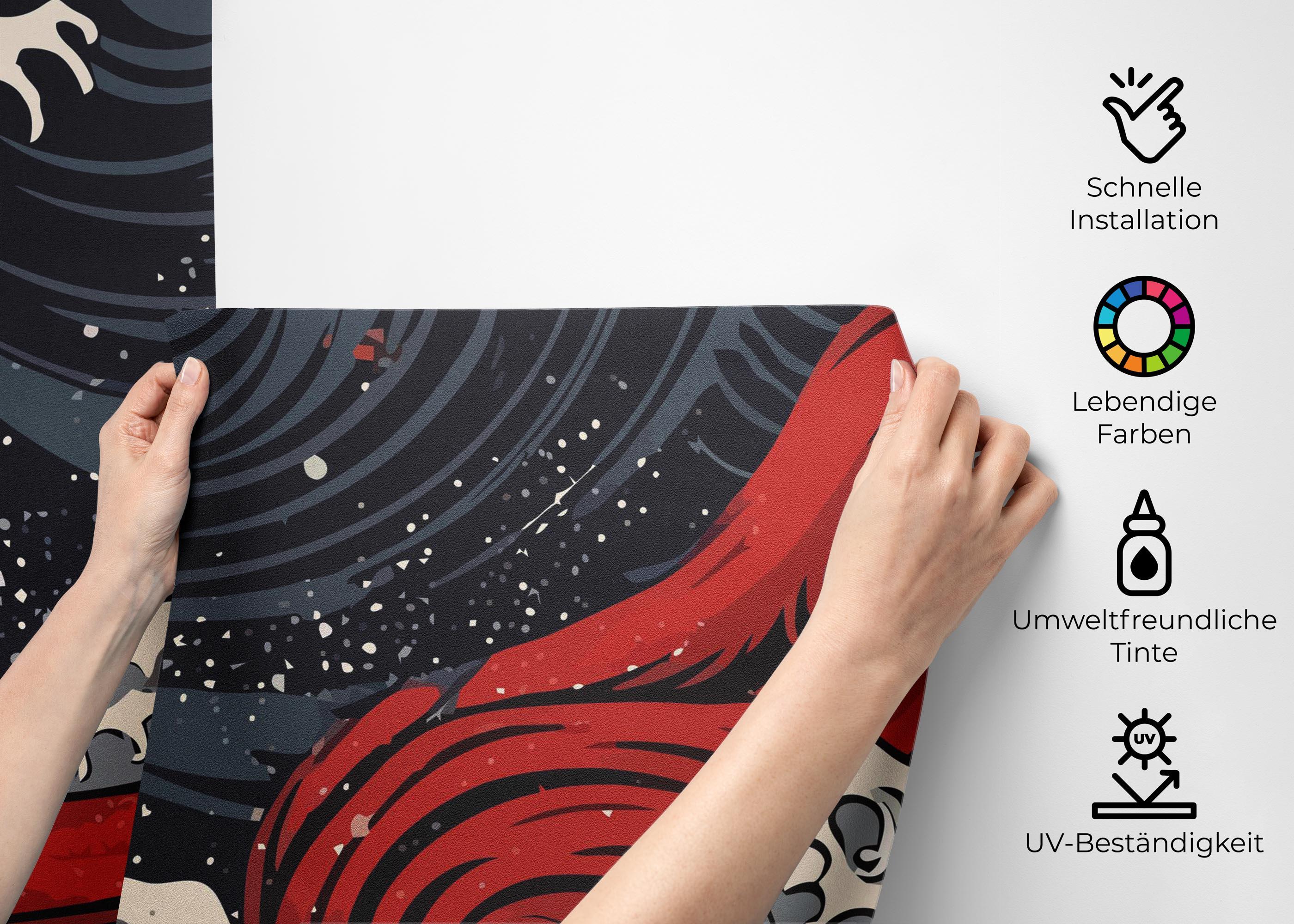 Fototapete Red Blue Wave Art mockup 2