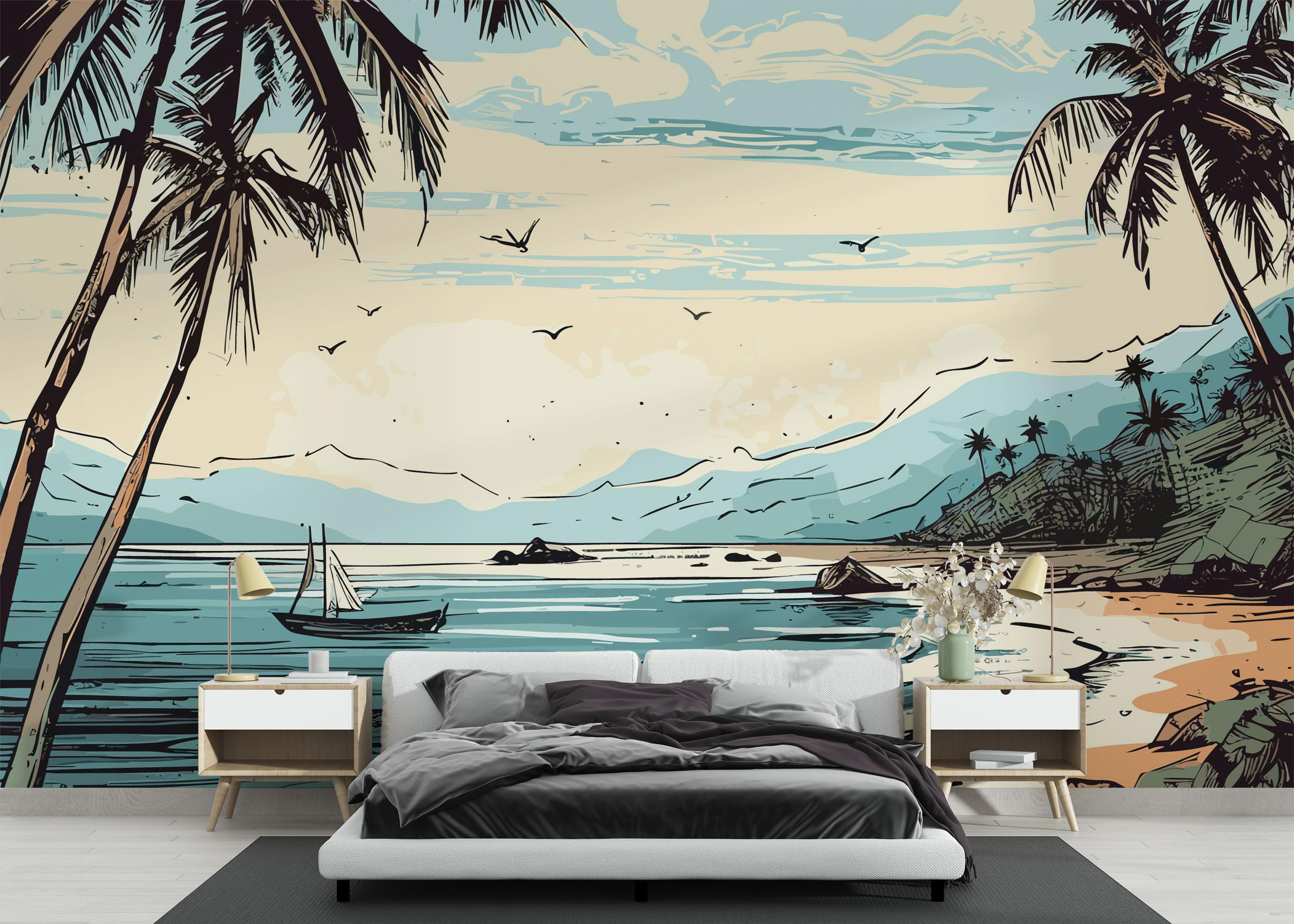 Fototapete Black Line Beach mockup 3