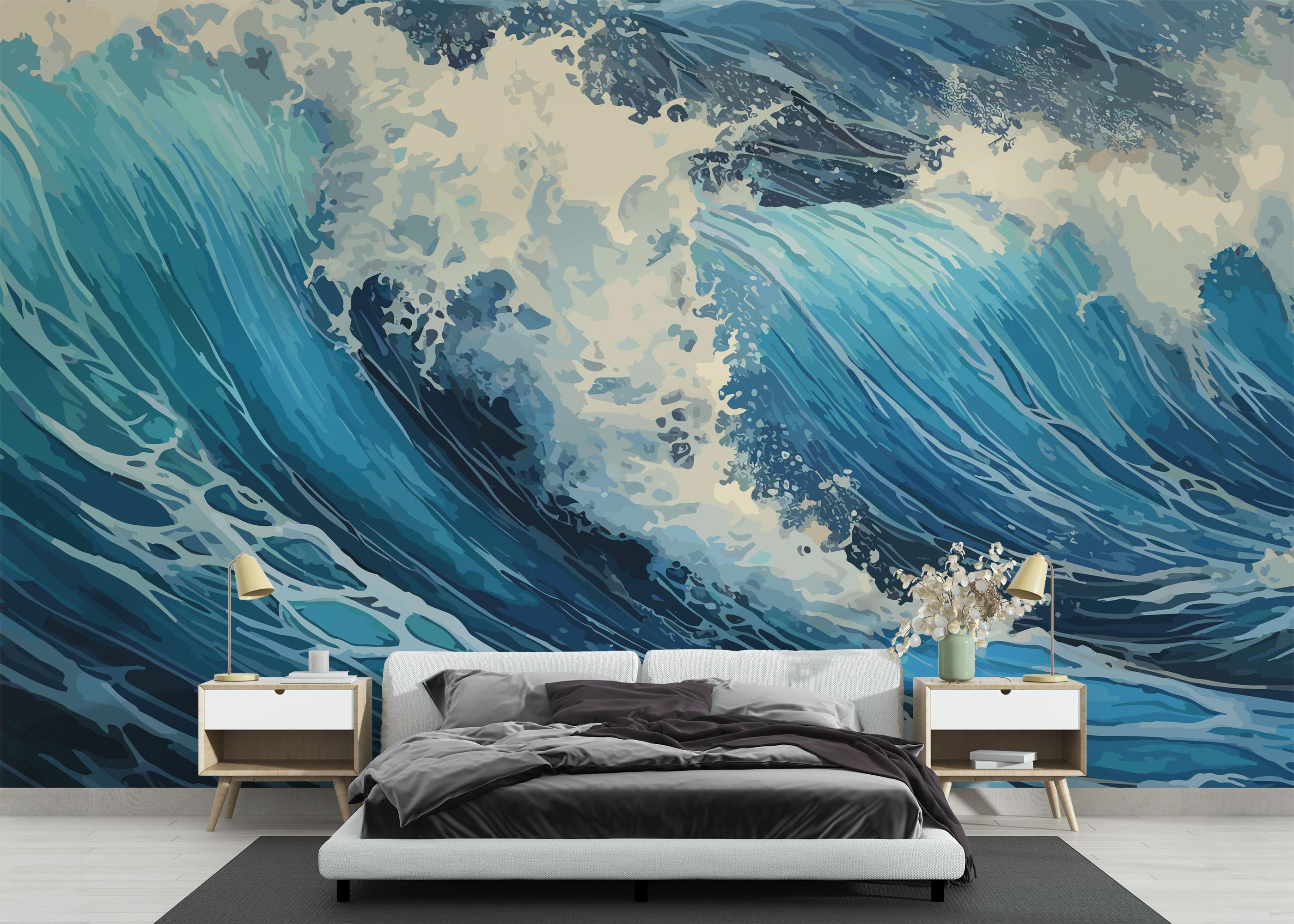 Fototapete Blue Art Wave mockup 3
