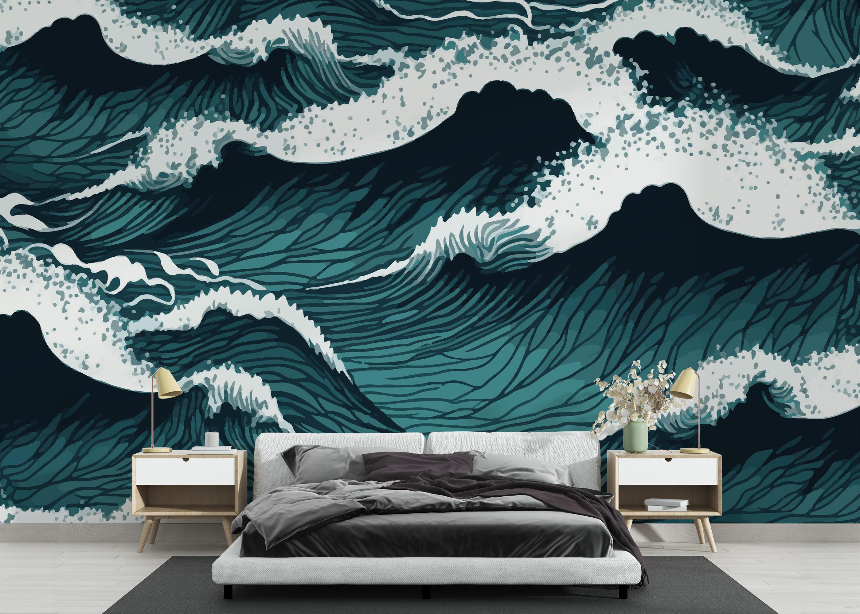 Fototapete Dark Green Wave mockup 3