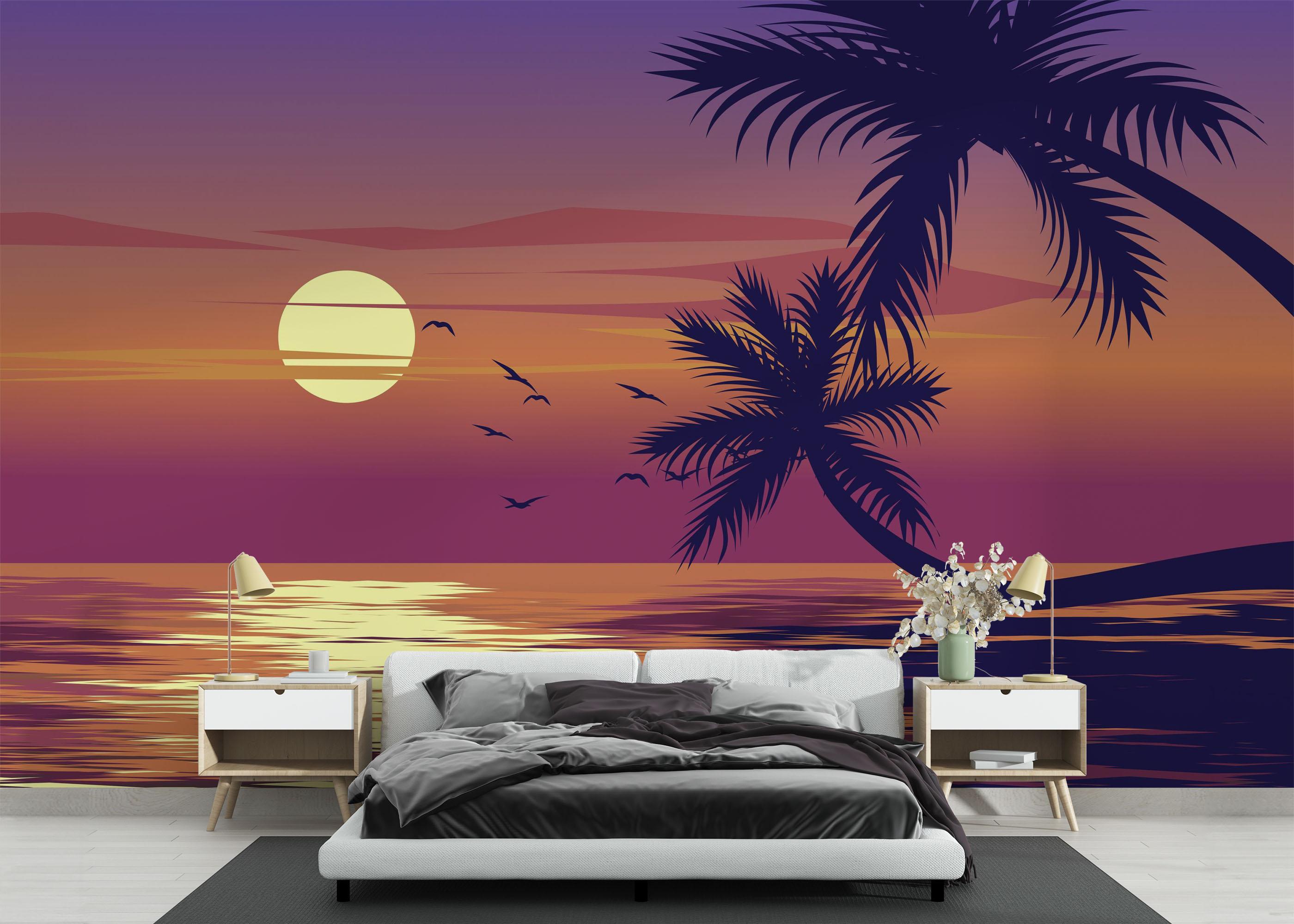 Fototapete Palm Ocean Sunset mockup 3