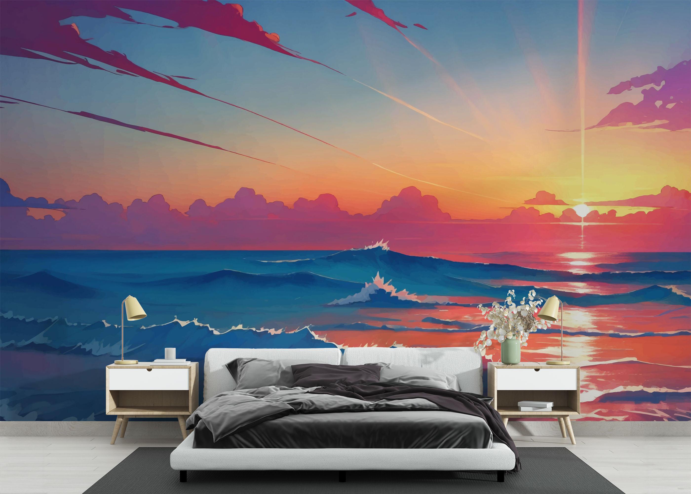 Fototapete Pink Sunset Ocean mockup 3