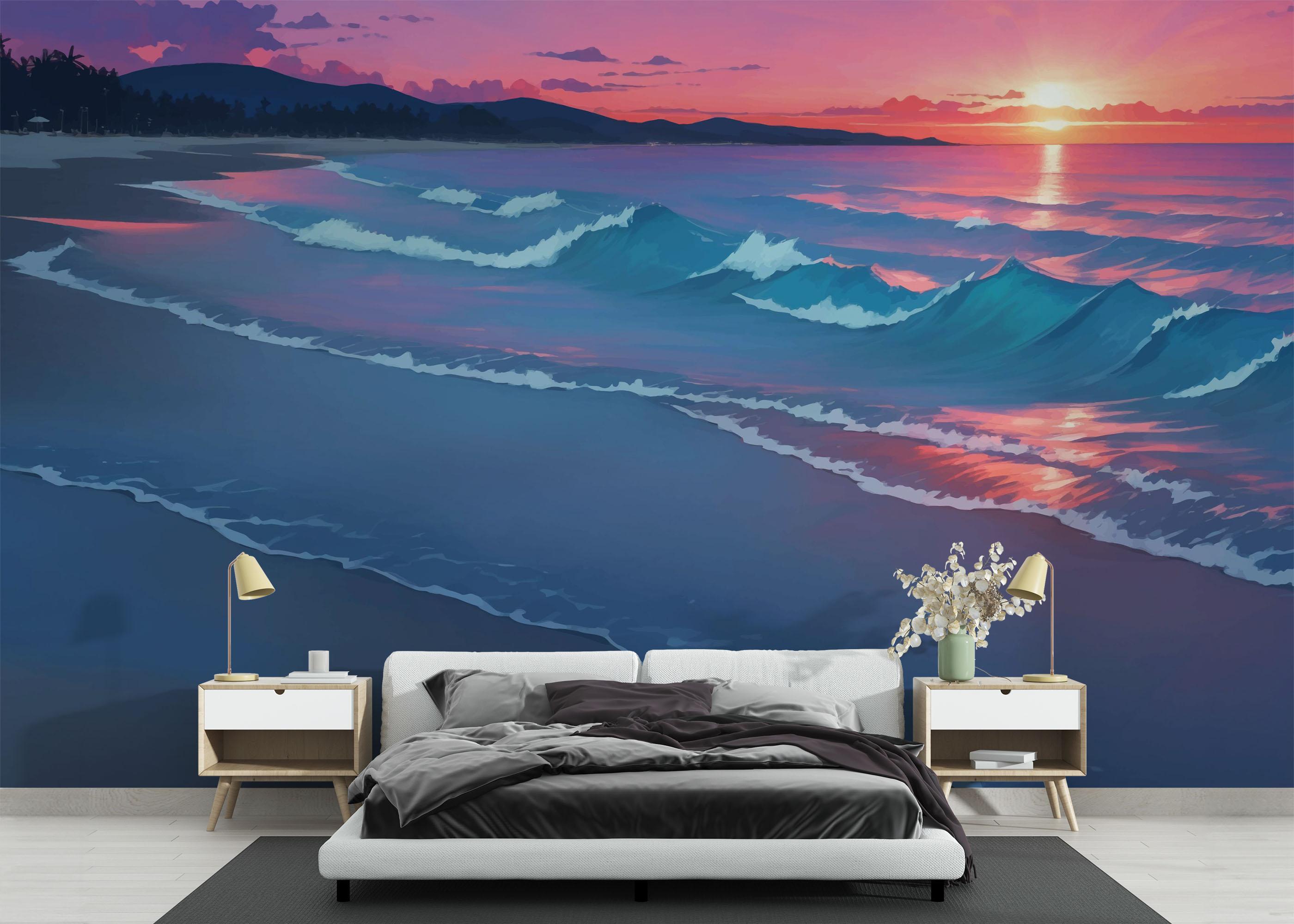 Fototapete Purple Light Beach mockup 3