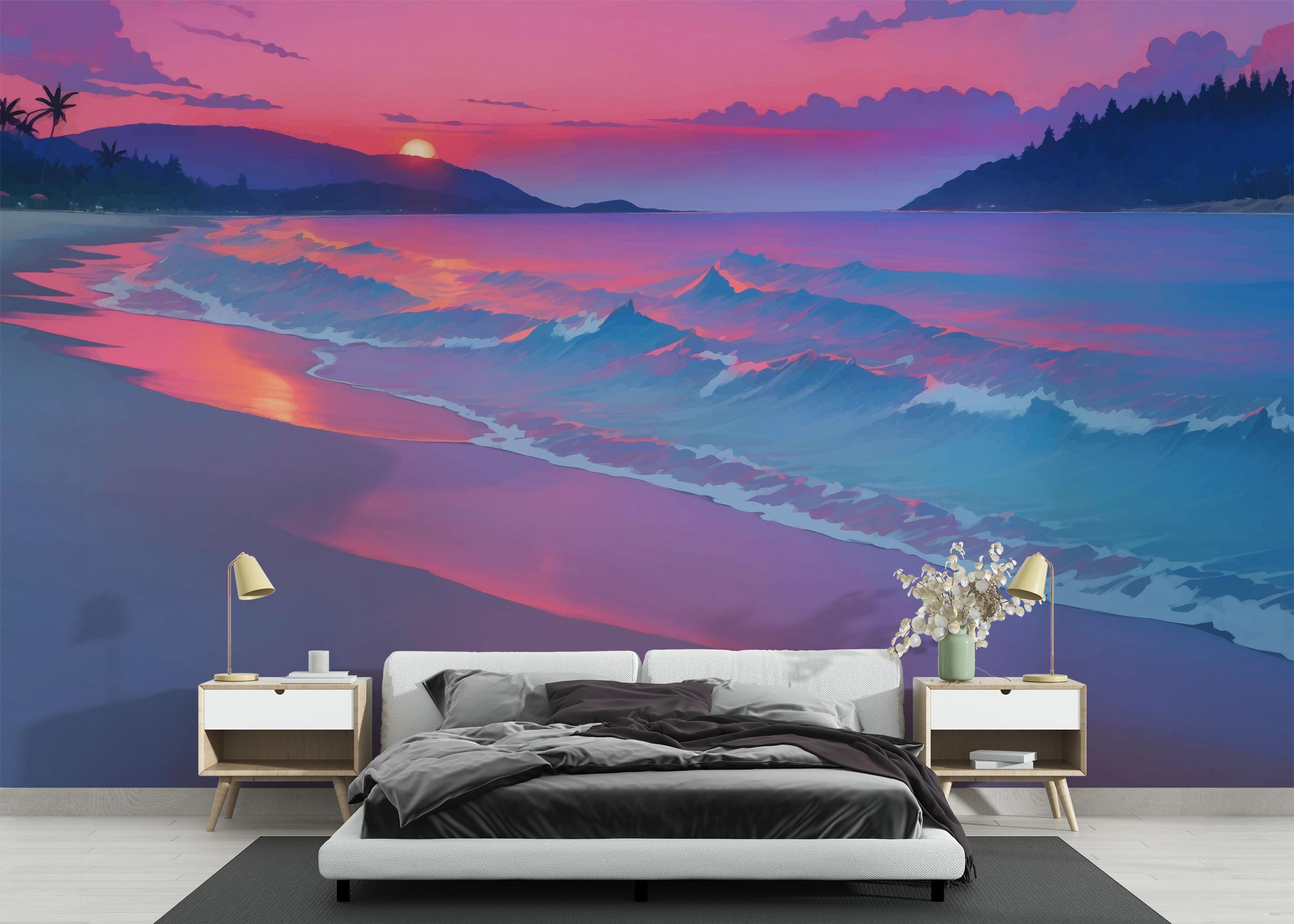 Fototapete Purple View Beach mockup 3
