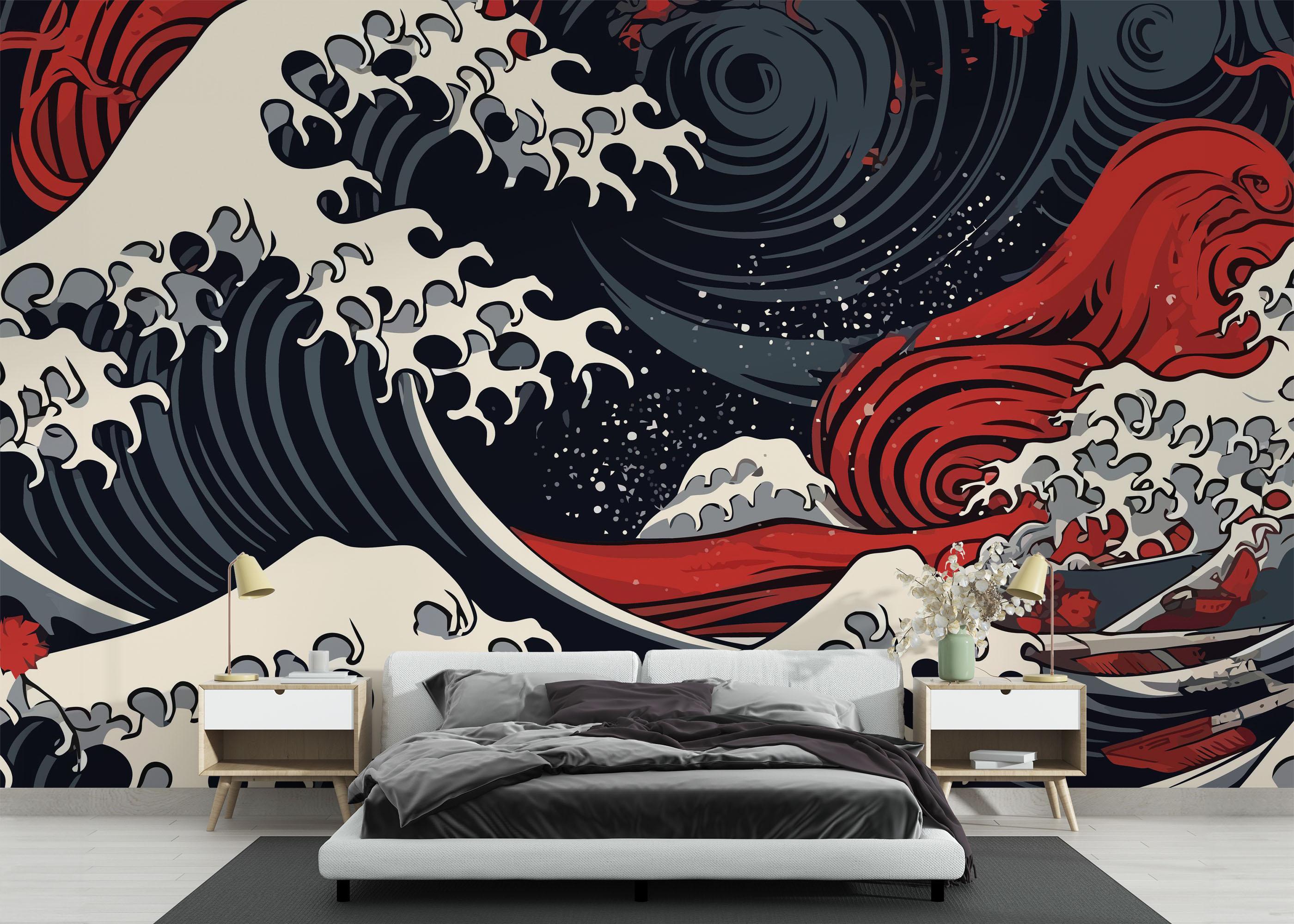 Fototapete Red Blue Wave Art mockup 3
